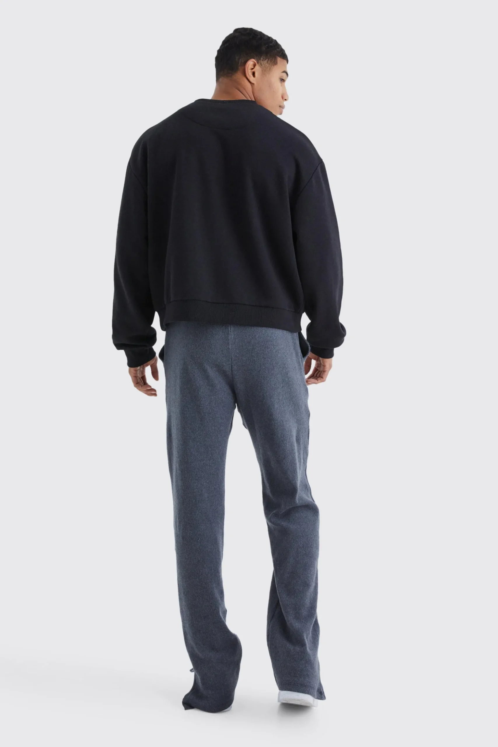 Brushed Rib Ottoman Relaxed Split Hem Jogger | BoohooMAN UK