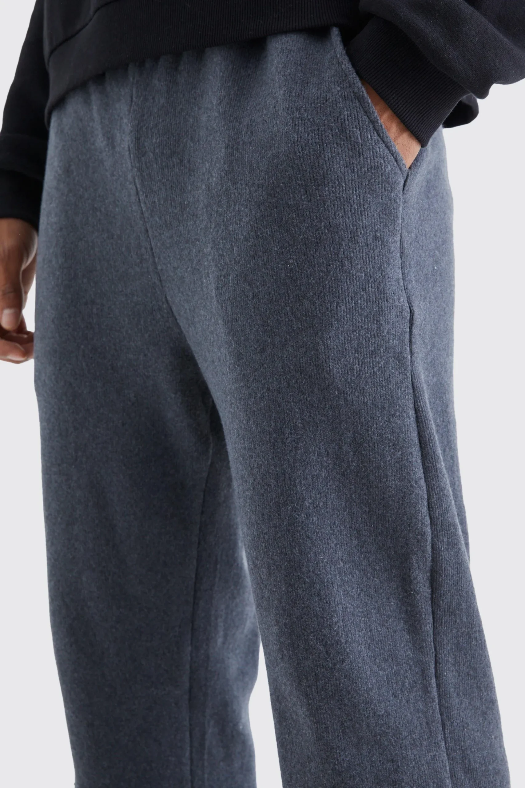 Brushed Rib Ottoman Relaxed Split Hem Jogger | BoohooMAN UK