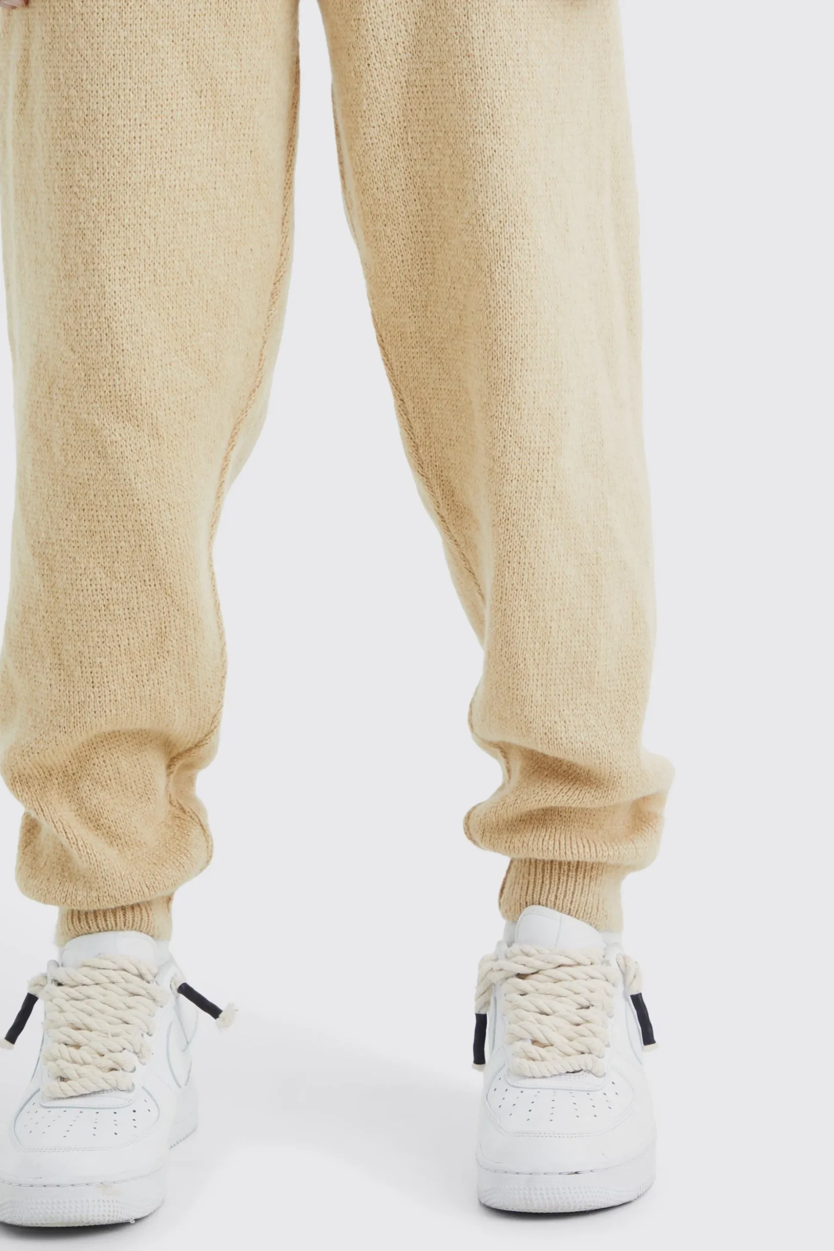 Brushed Ribbed Knitted Joggers | BoohooMAN UK