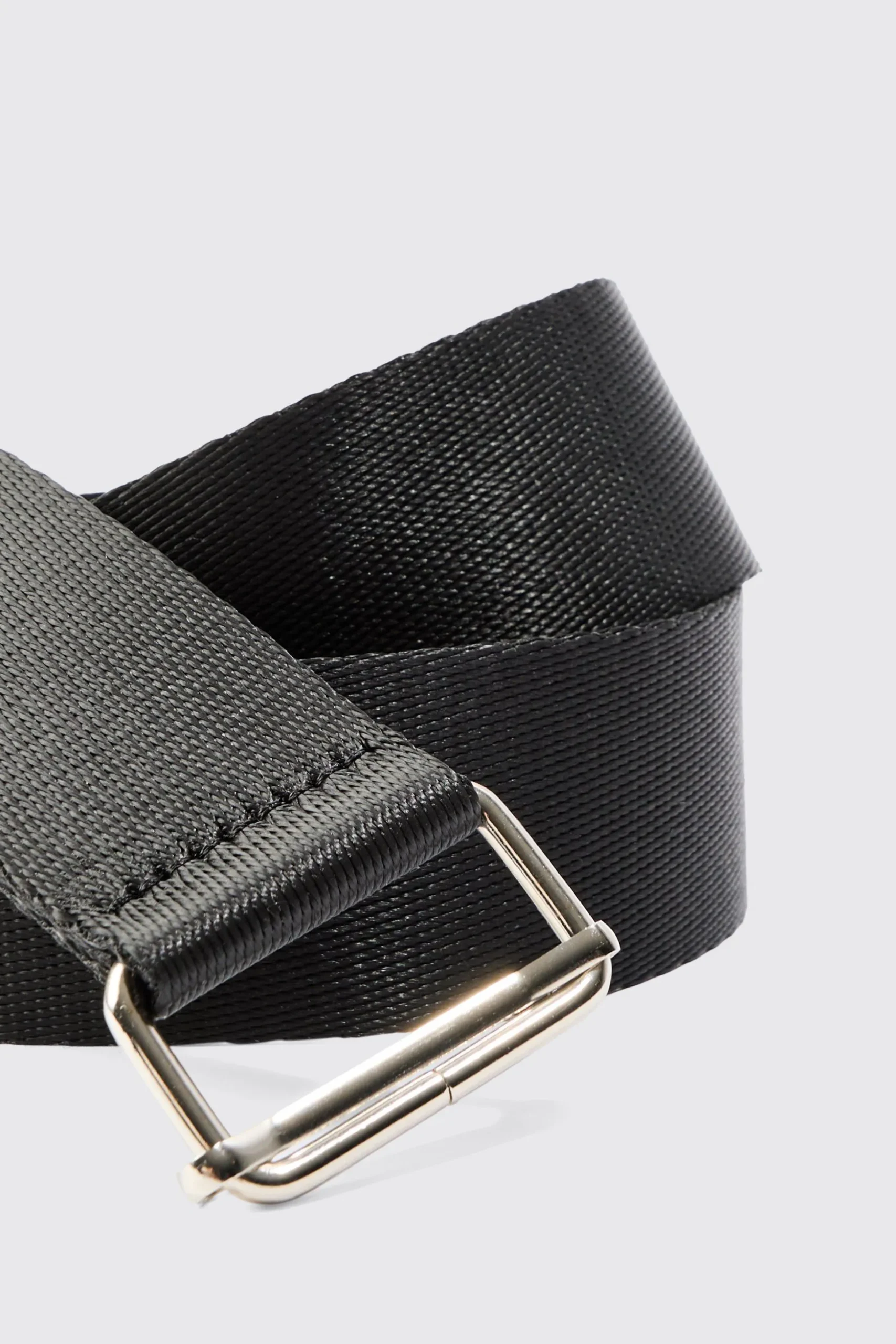 Buckle Detail Nylon Belt In Black | BoohooMAN UK
