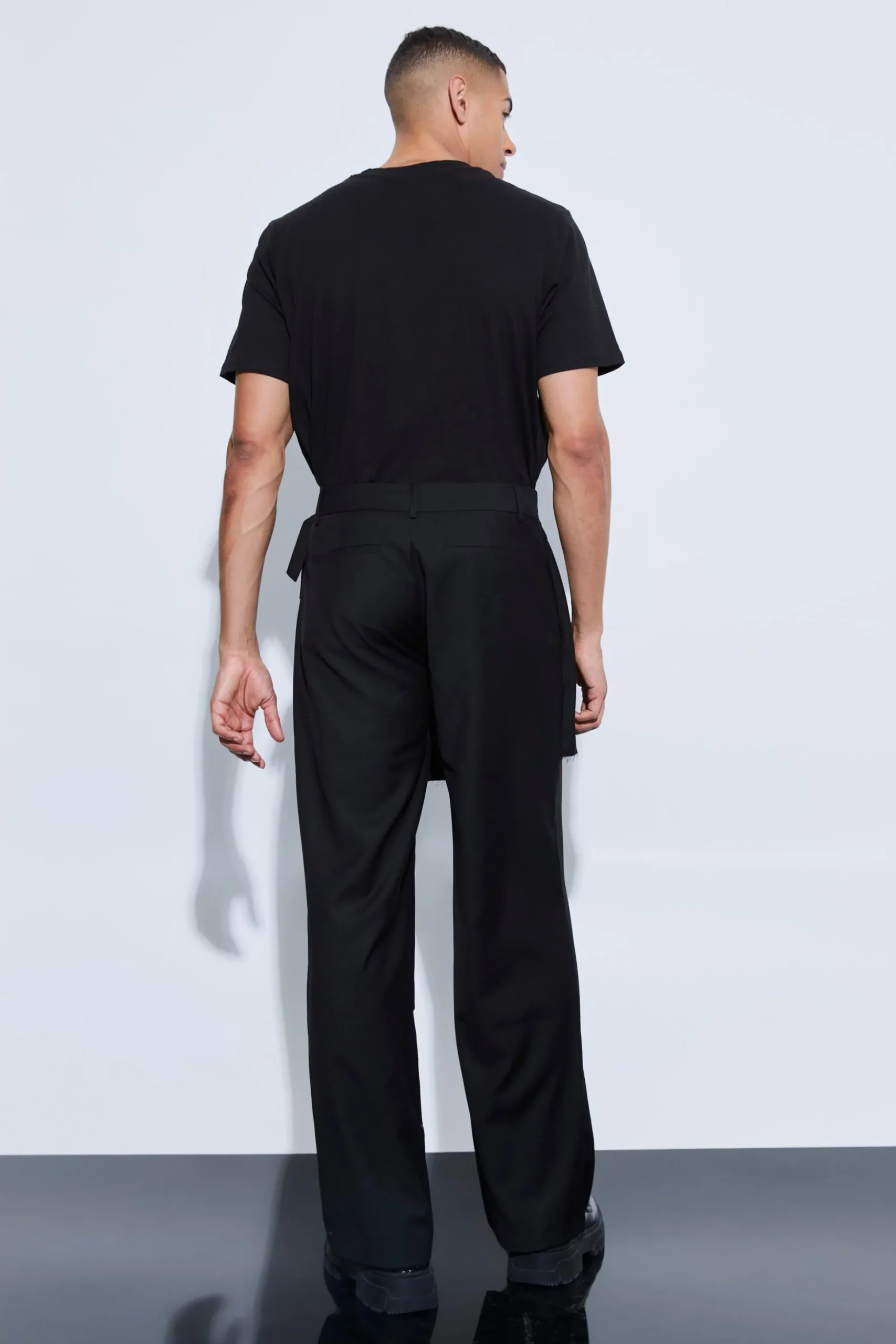 Buckle Kilt Overlay Wide Leg Trousers | BoohooMAN UK