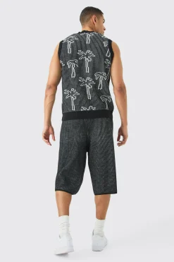 Button Through Palm Ribbed Knit Vest | BoohooMAN UK