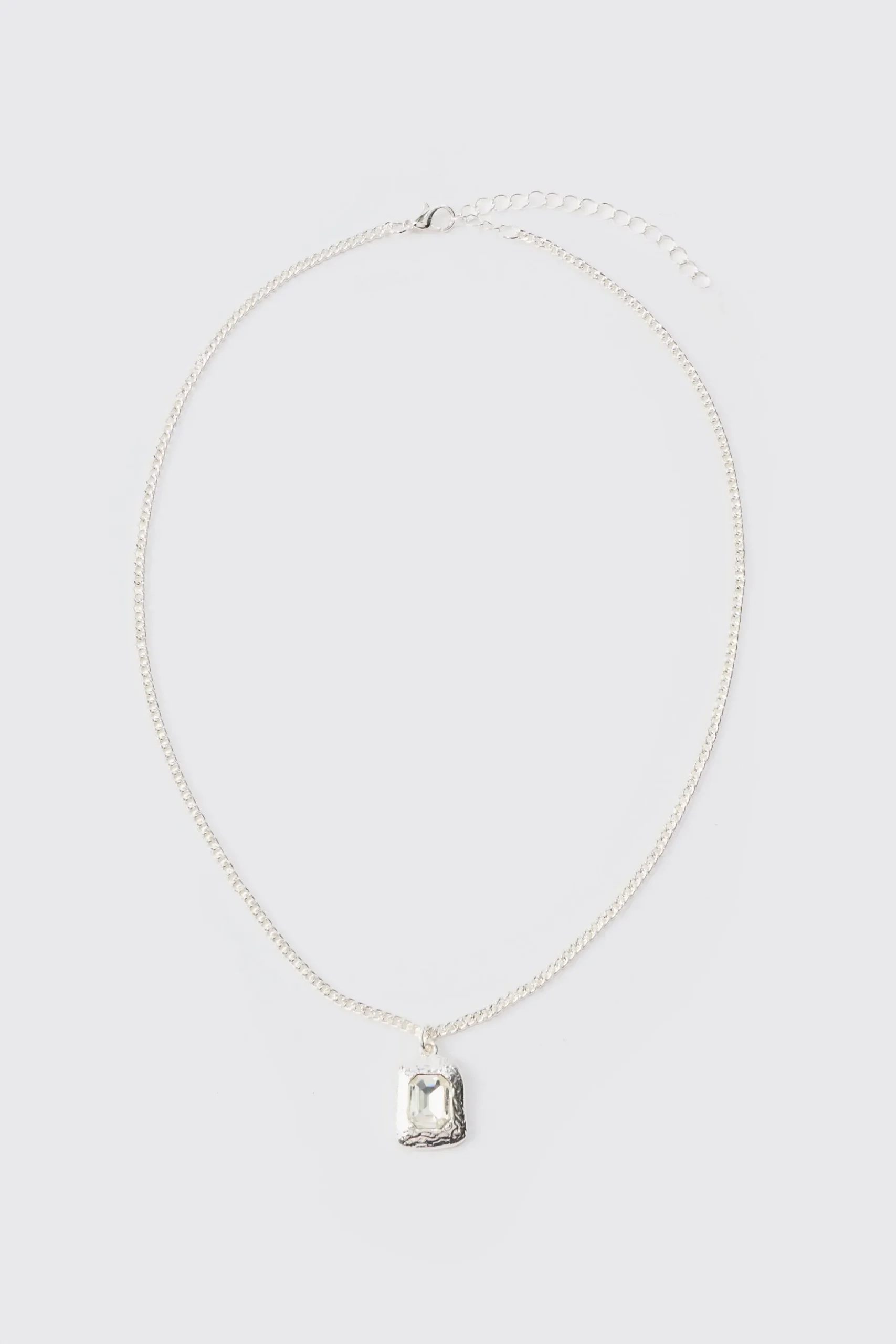 Chain Necklace With Silver Gem Stone Pendant | BoohooMAN UK