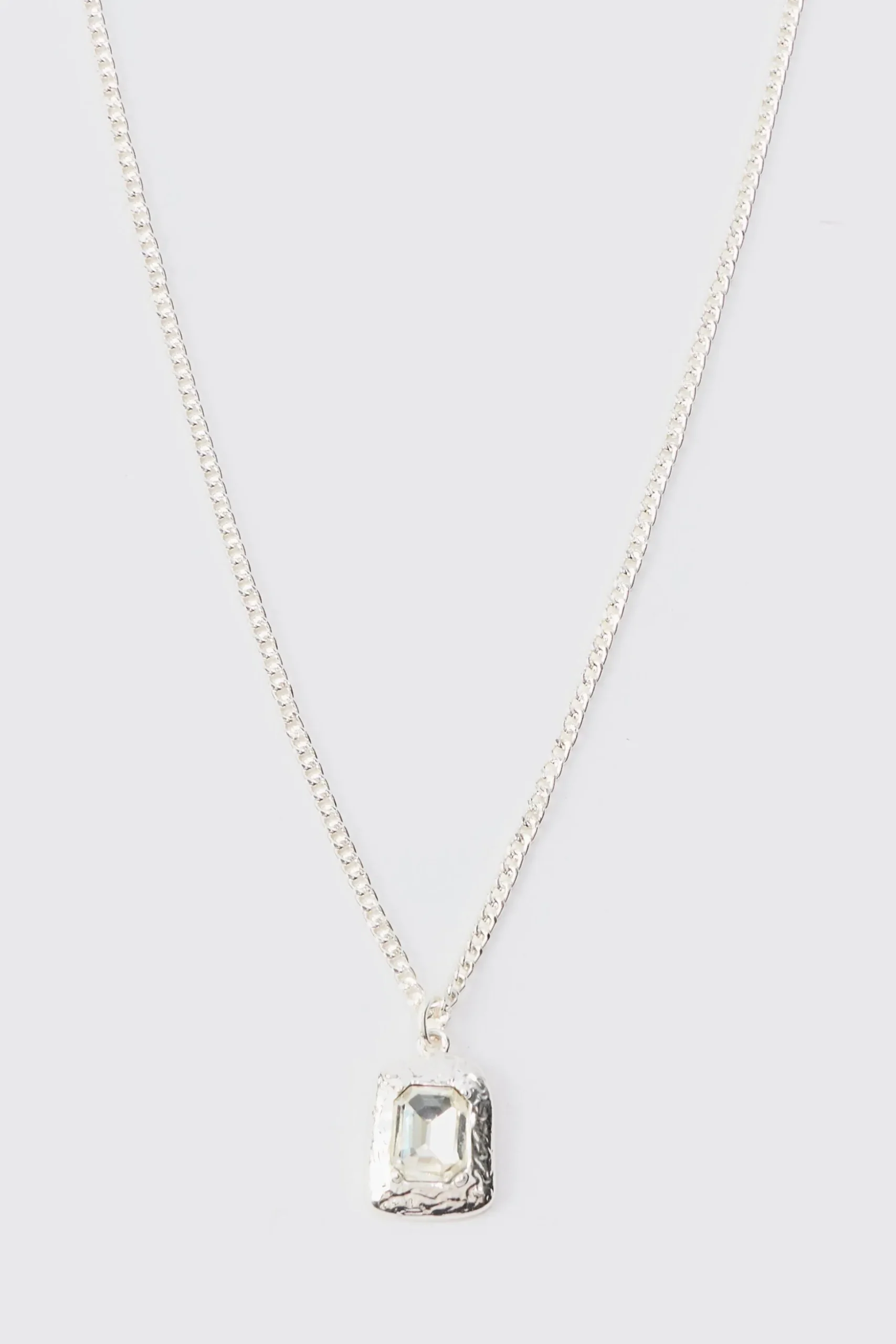 Chain Necklace With Silver Gem Stone Pendant | BoohooMAN UK