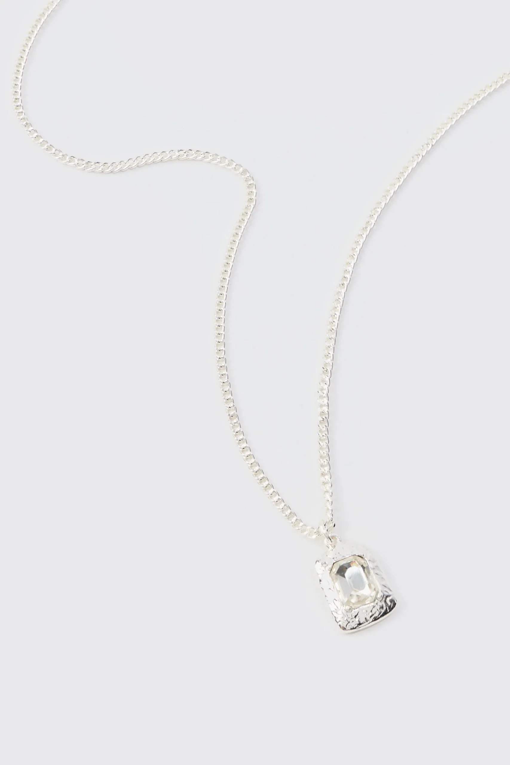 Chain Necklace With Silver Gem Stone Pendant | BoohooMAN UK