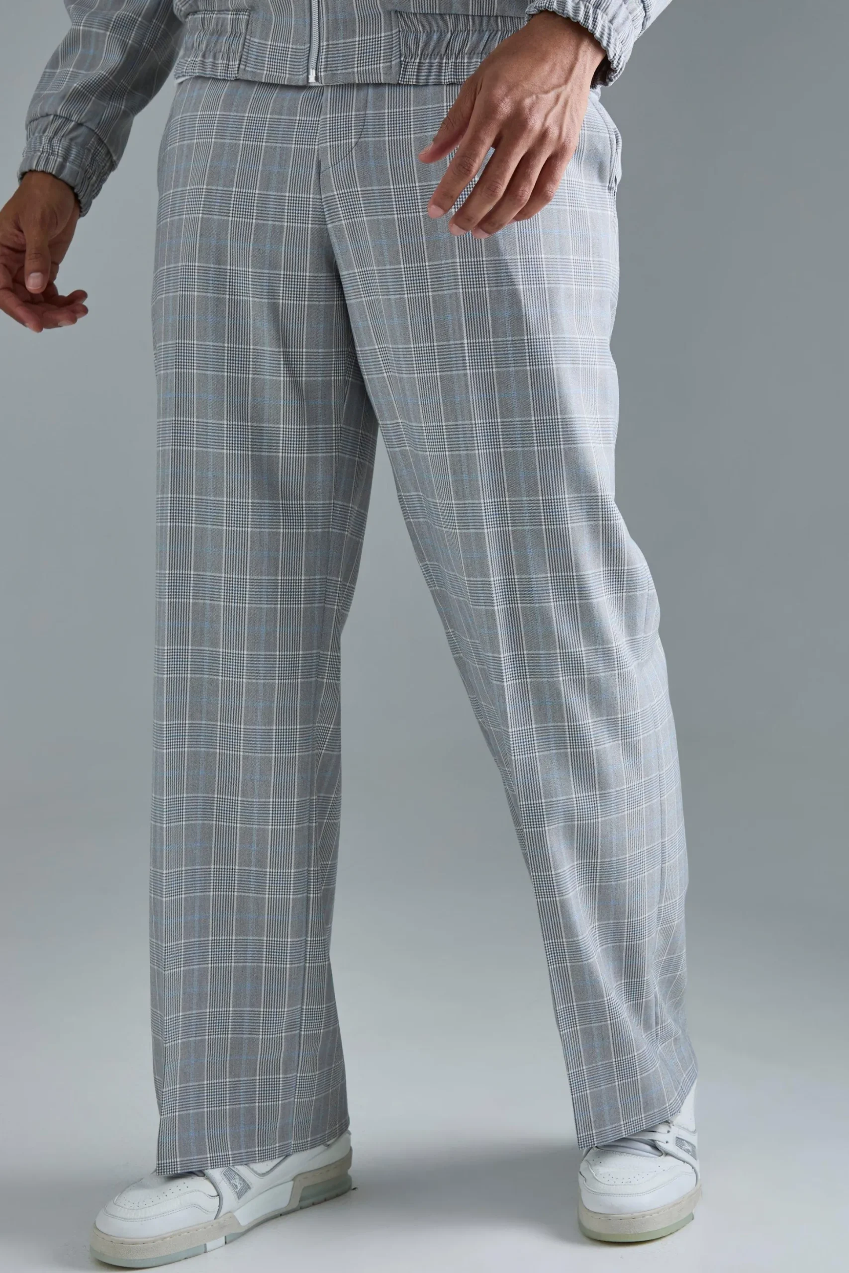 Check Tailored Wide Leg Trousers | BoohooMAN UK
