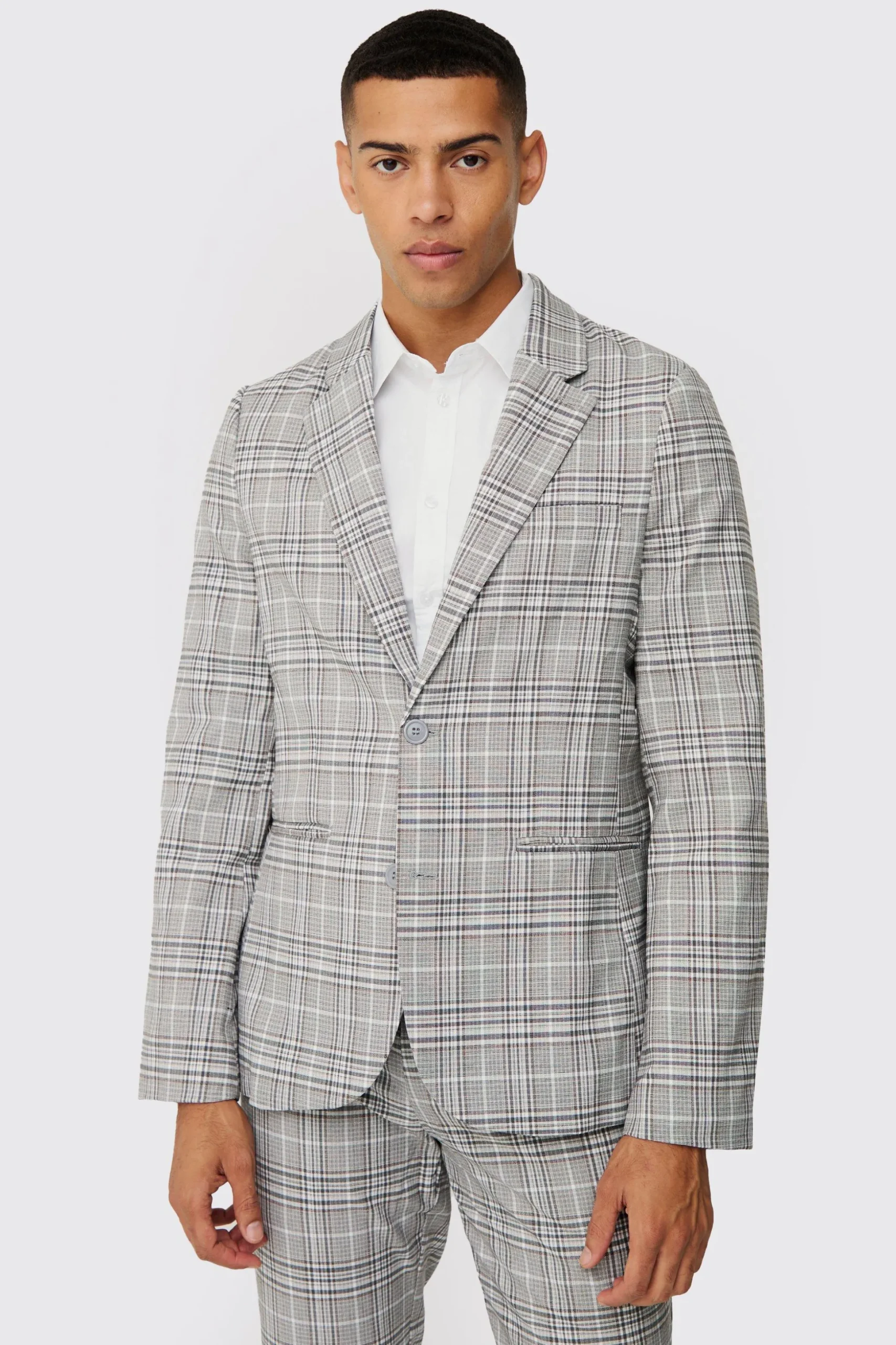 Check Weave Slim Fit Suit Jacket | BoohooMAN UK