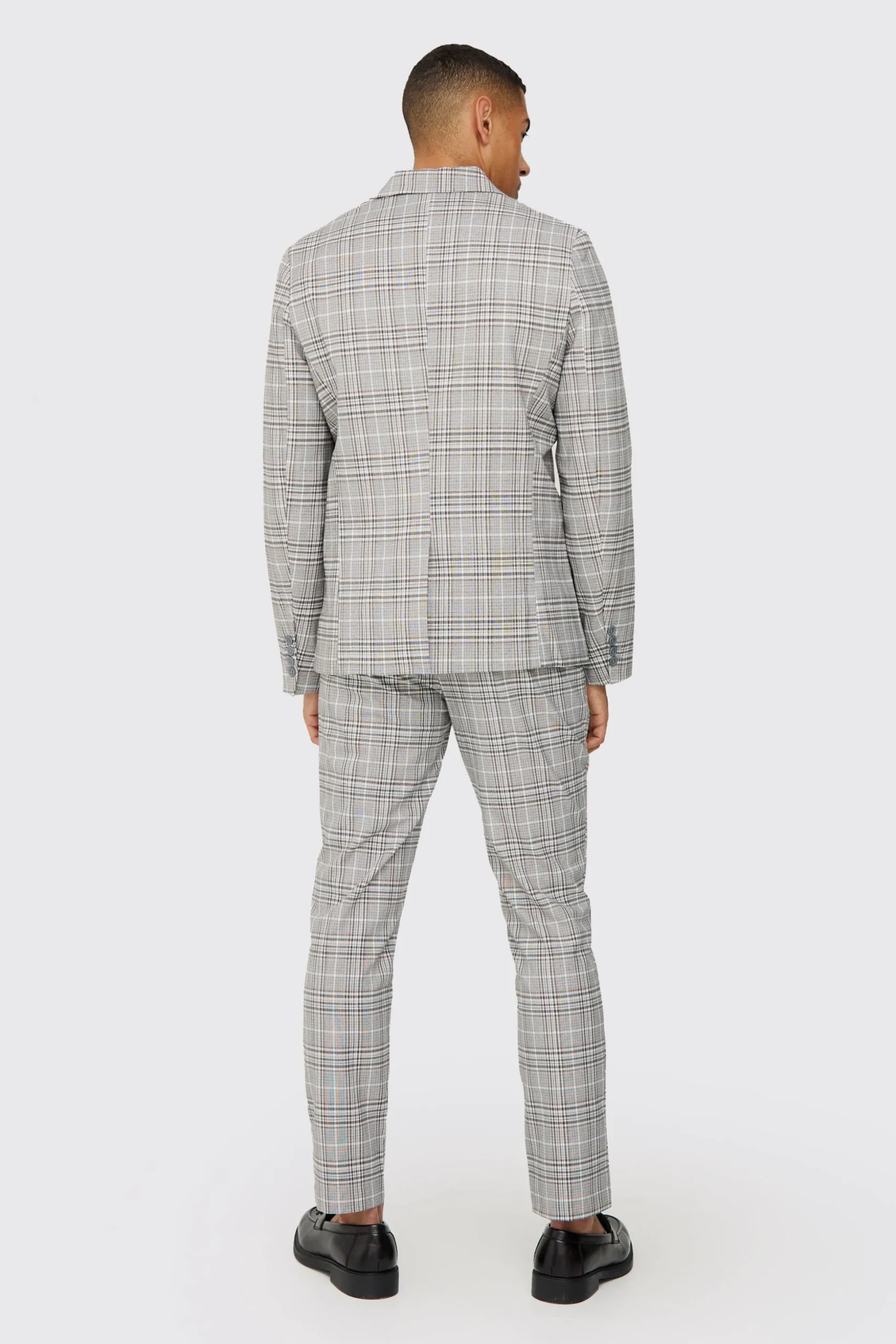 Check Weave Slim Fit Suit Jacket | BoohooMAN UK