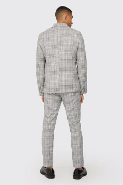 Check Weave Slim Fit Suit Trousers | BoohooMAN UK