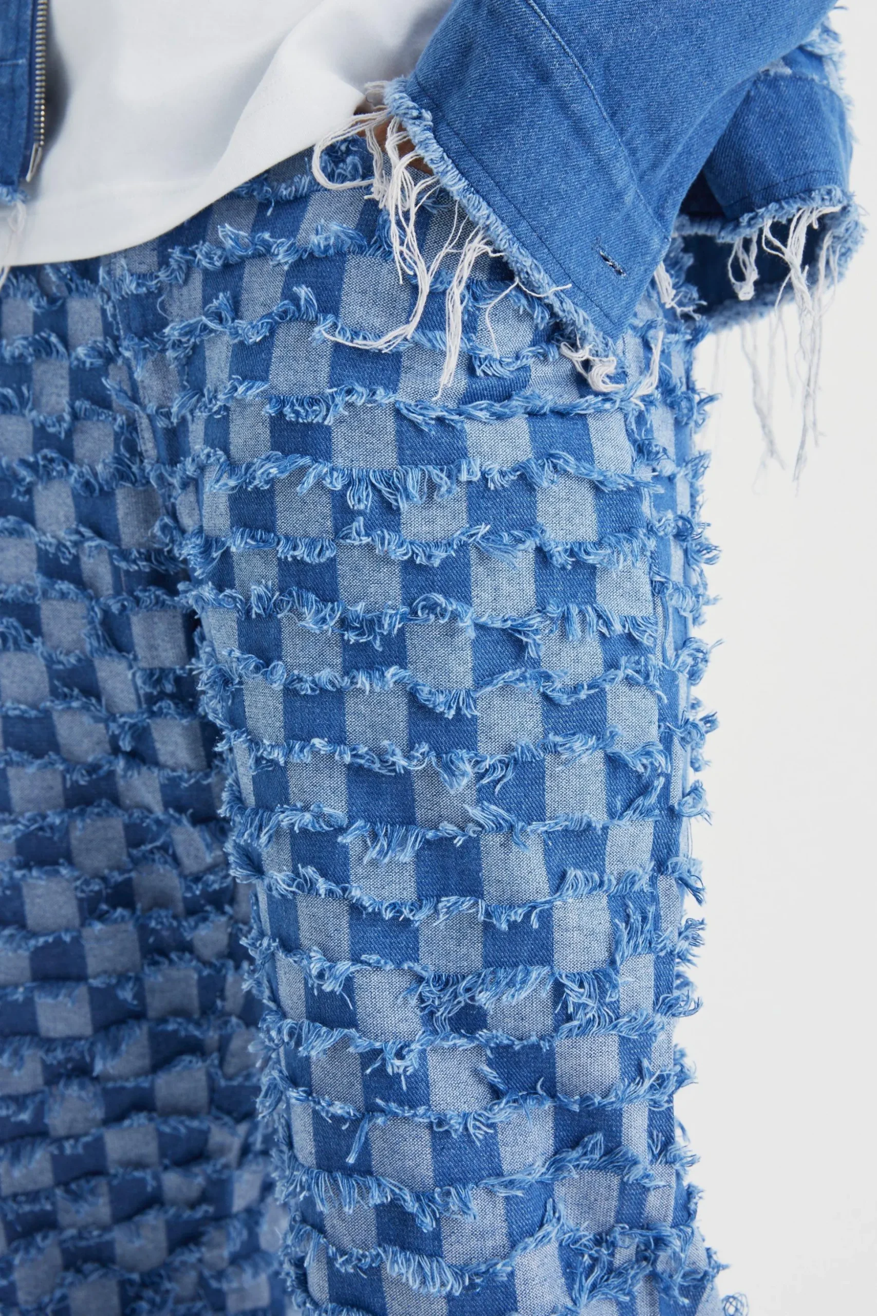 Checkerboard Denim Jacket And Jeans Set | BoohooMAN UK