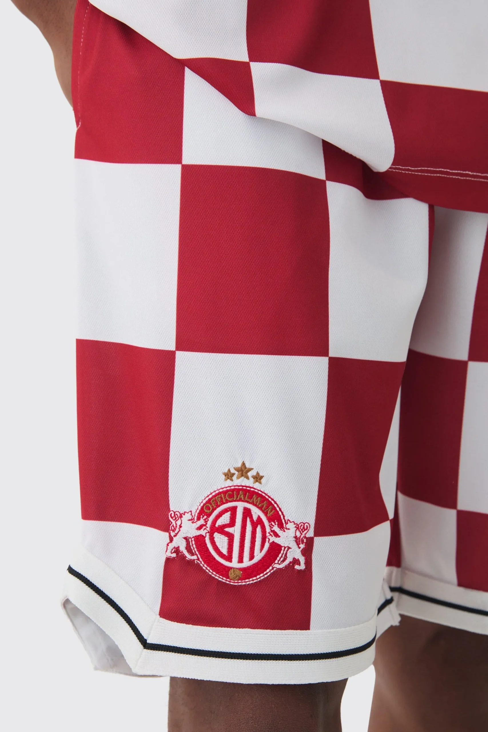 Checkerboard Embroidered Pique Long Length Basketball Shorts | BoohooMAN UK