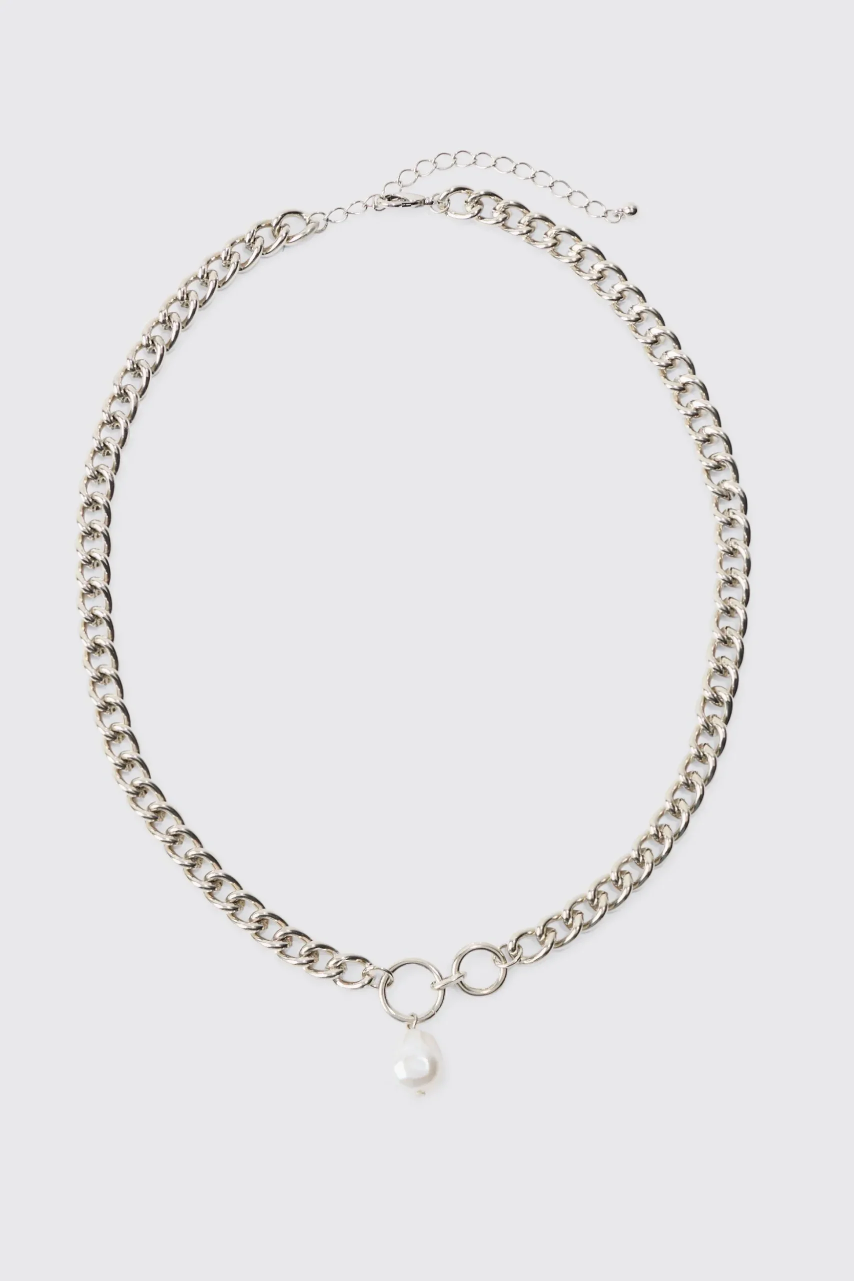 Chunky Chain Pearl Pendant Necklace | BoohooMAN UK