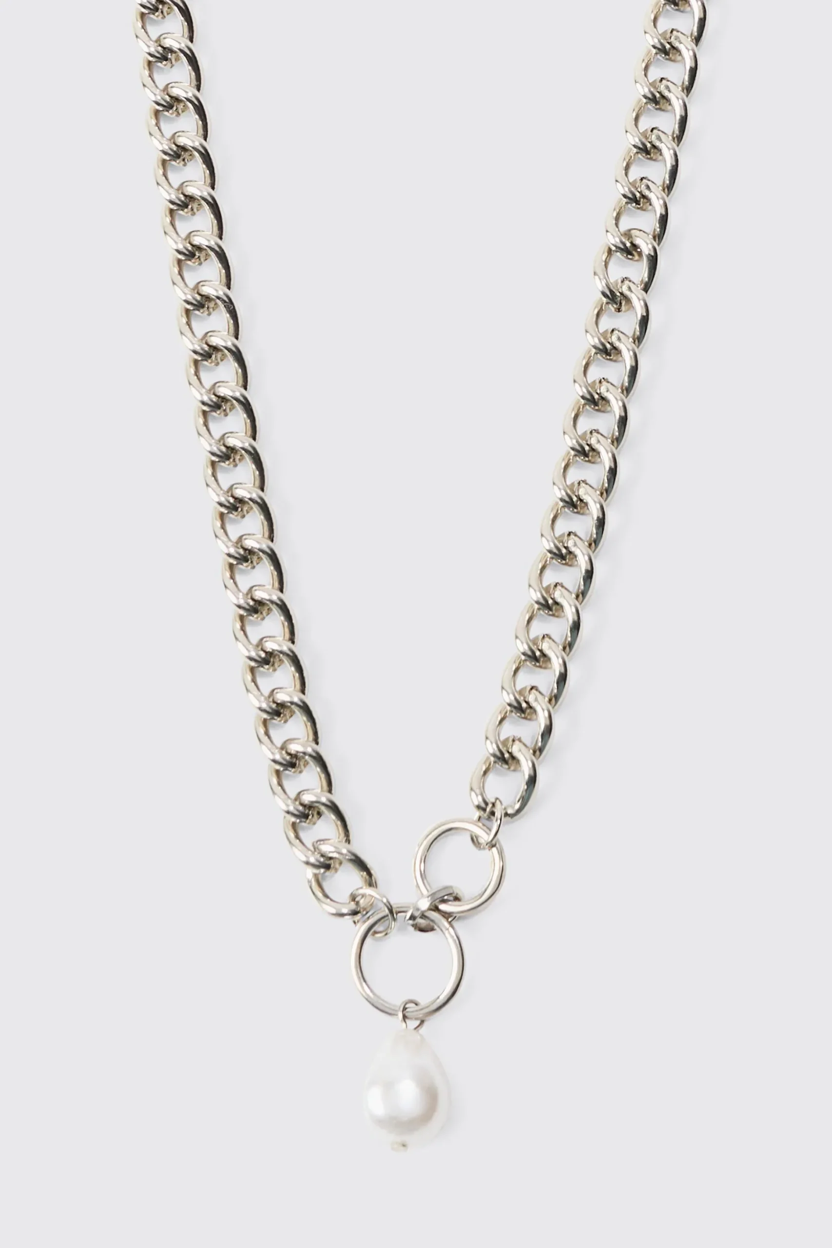 Chunky Chain Pearl Pendant Necklace | BoohooMAN UK