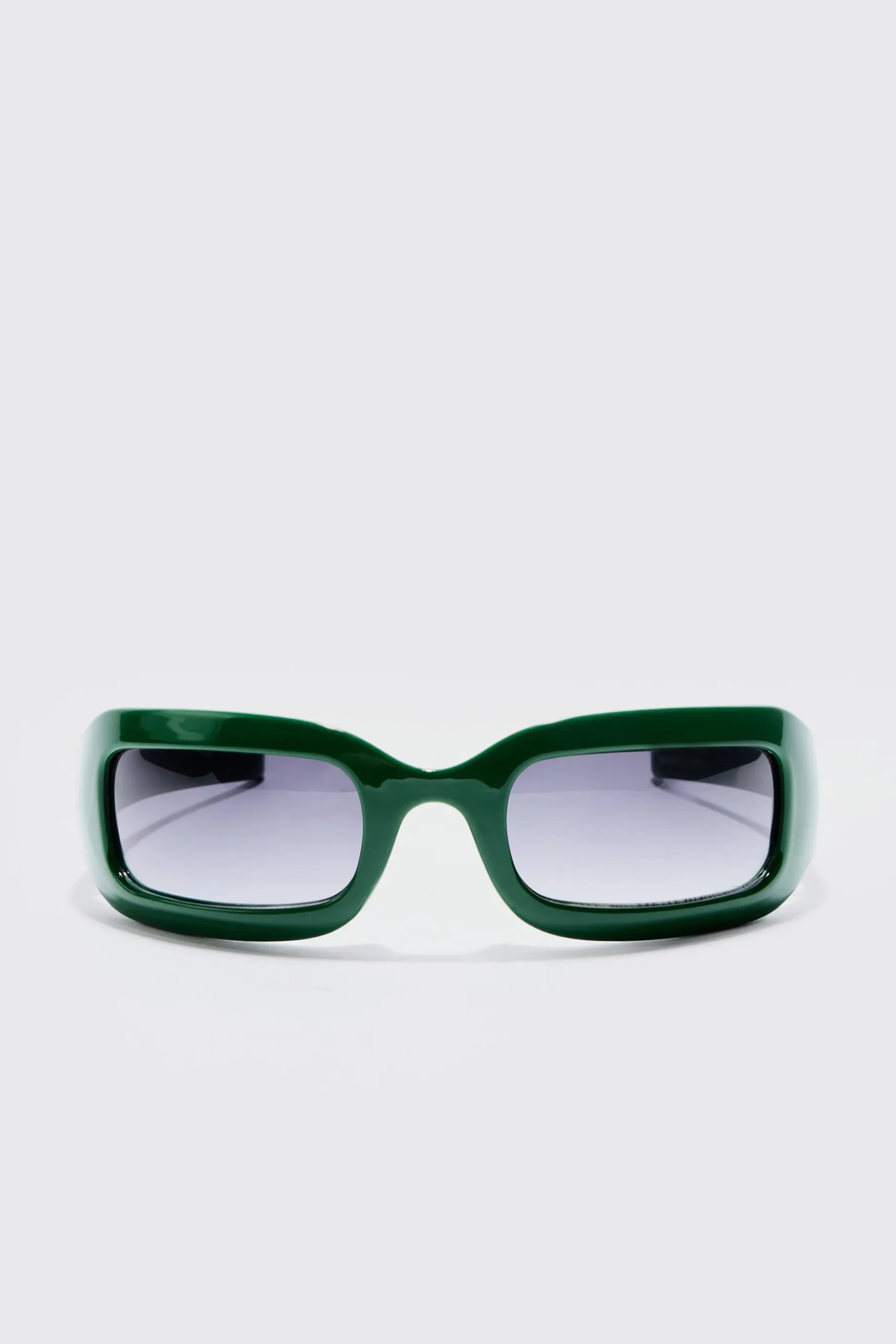 Chunky Wrap Around Rectangle Sunglasses In Green | BoohooMAN UK