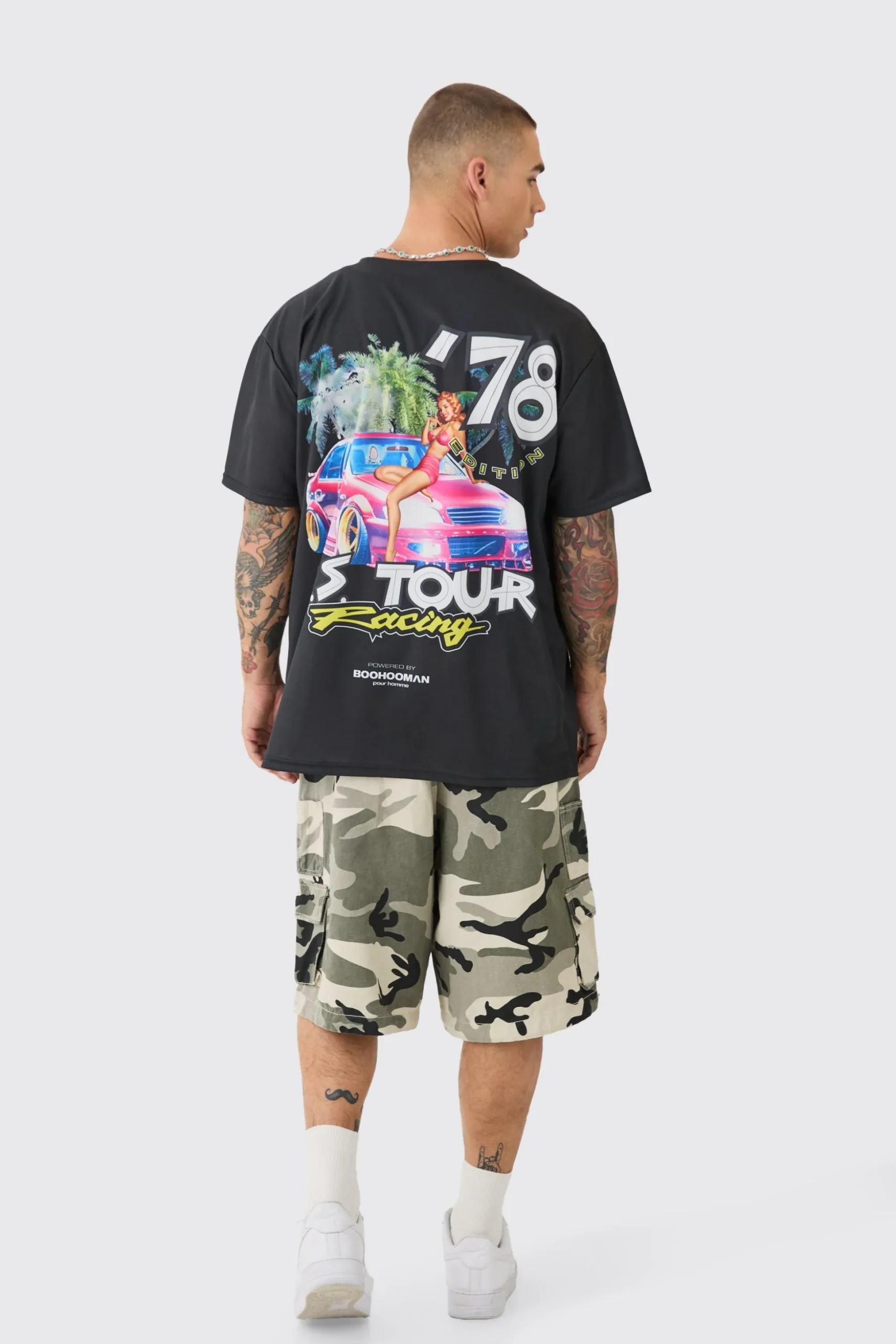 Collarless Mesh Back Print Shirt | BoohooMAN UK