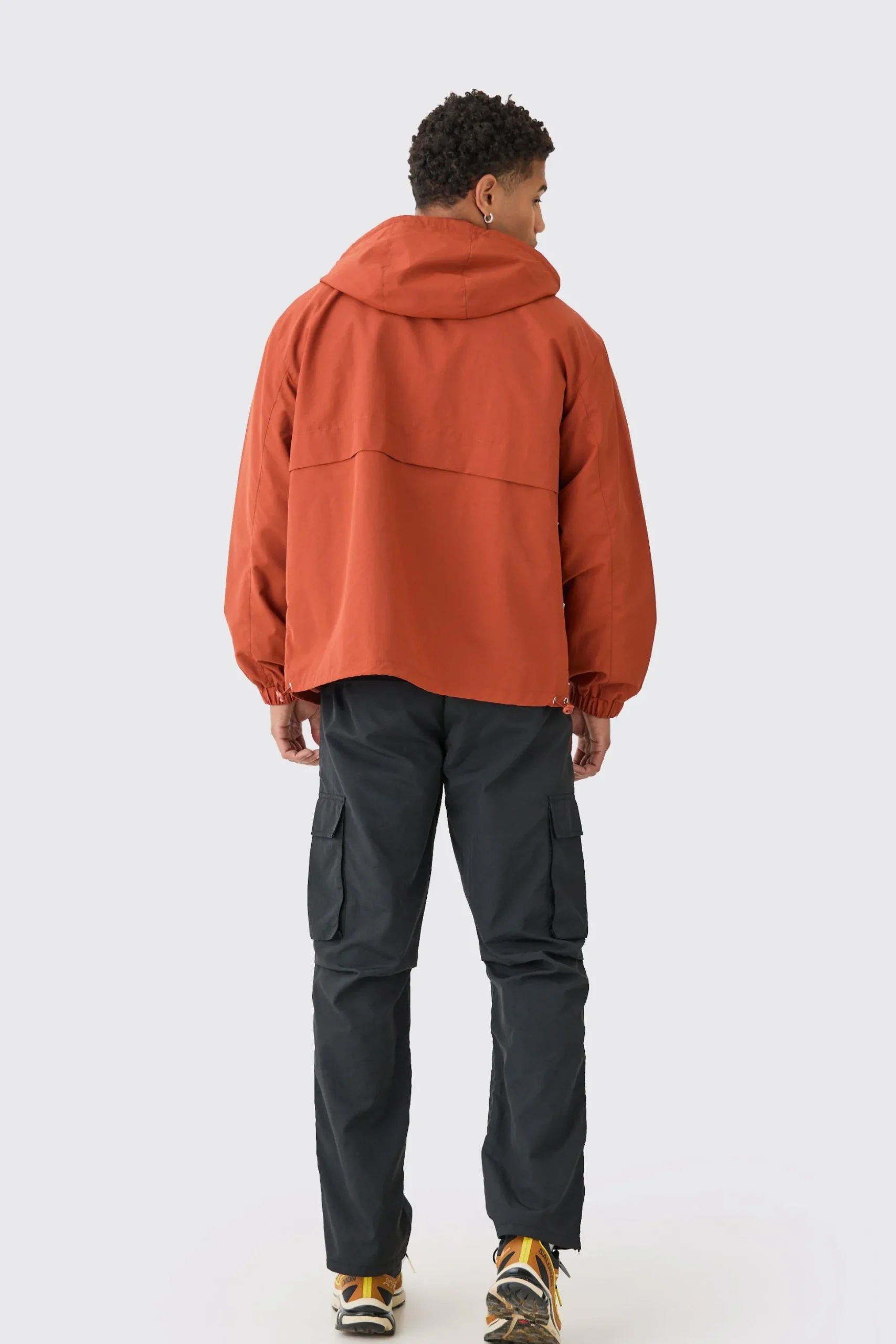 Colour Block Hooded Nylon Windbreaker In Rust | BoohooMAN UK