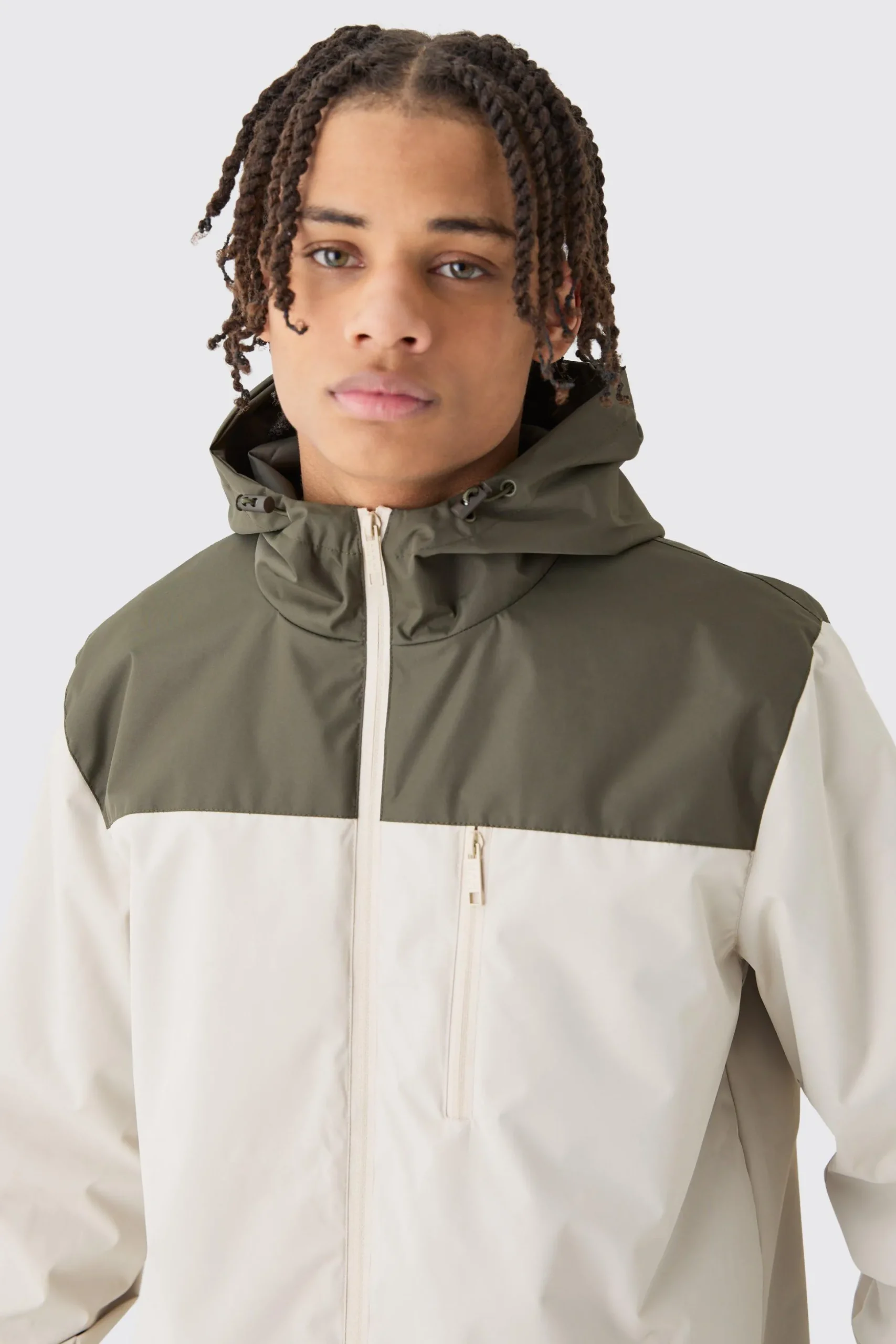 Colour Block Hooded Zip Through Cagoule | BoohooMAN UK