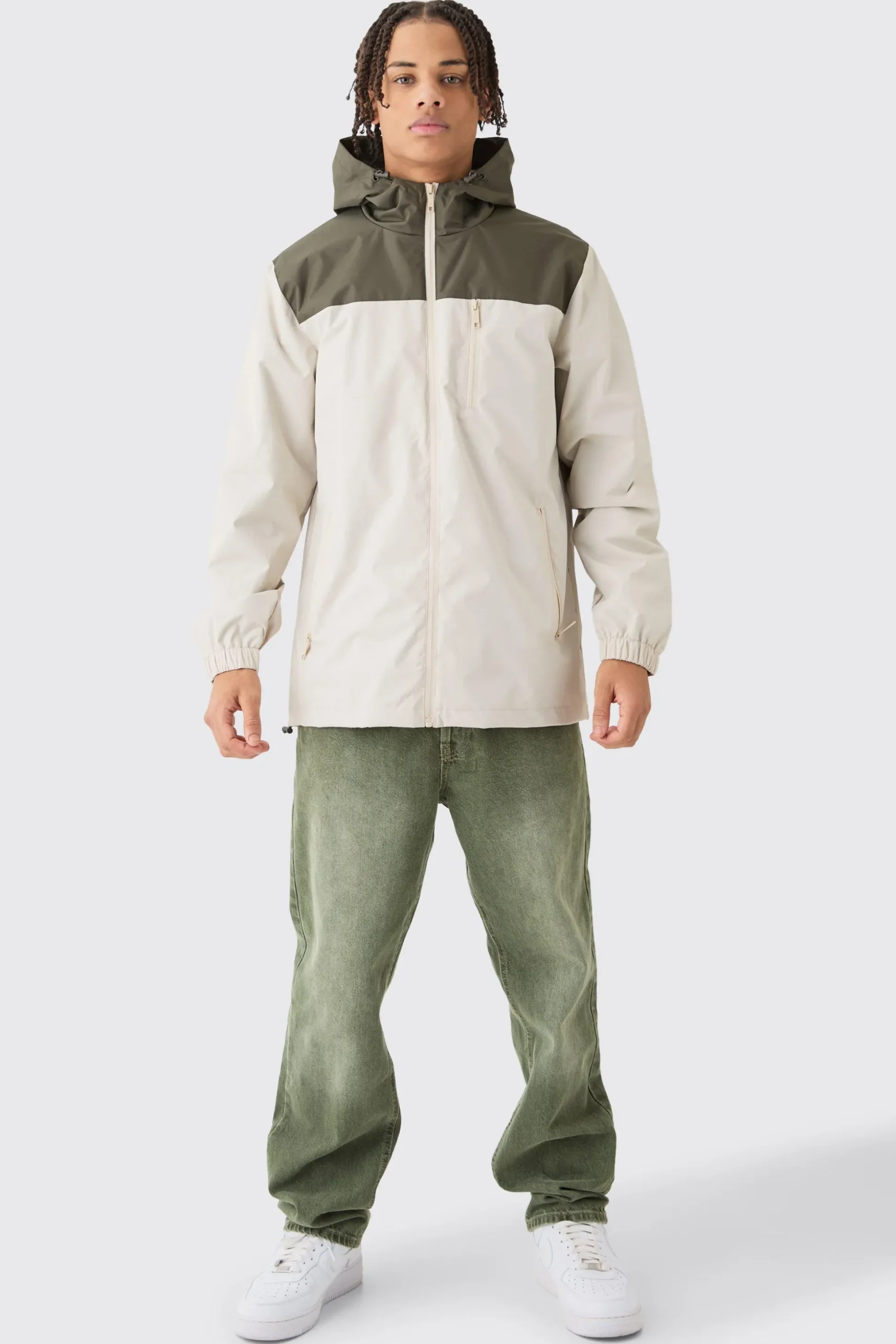 Colour Block Hooded Zip Through Cagoule | BoohooMAN UK