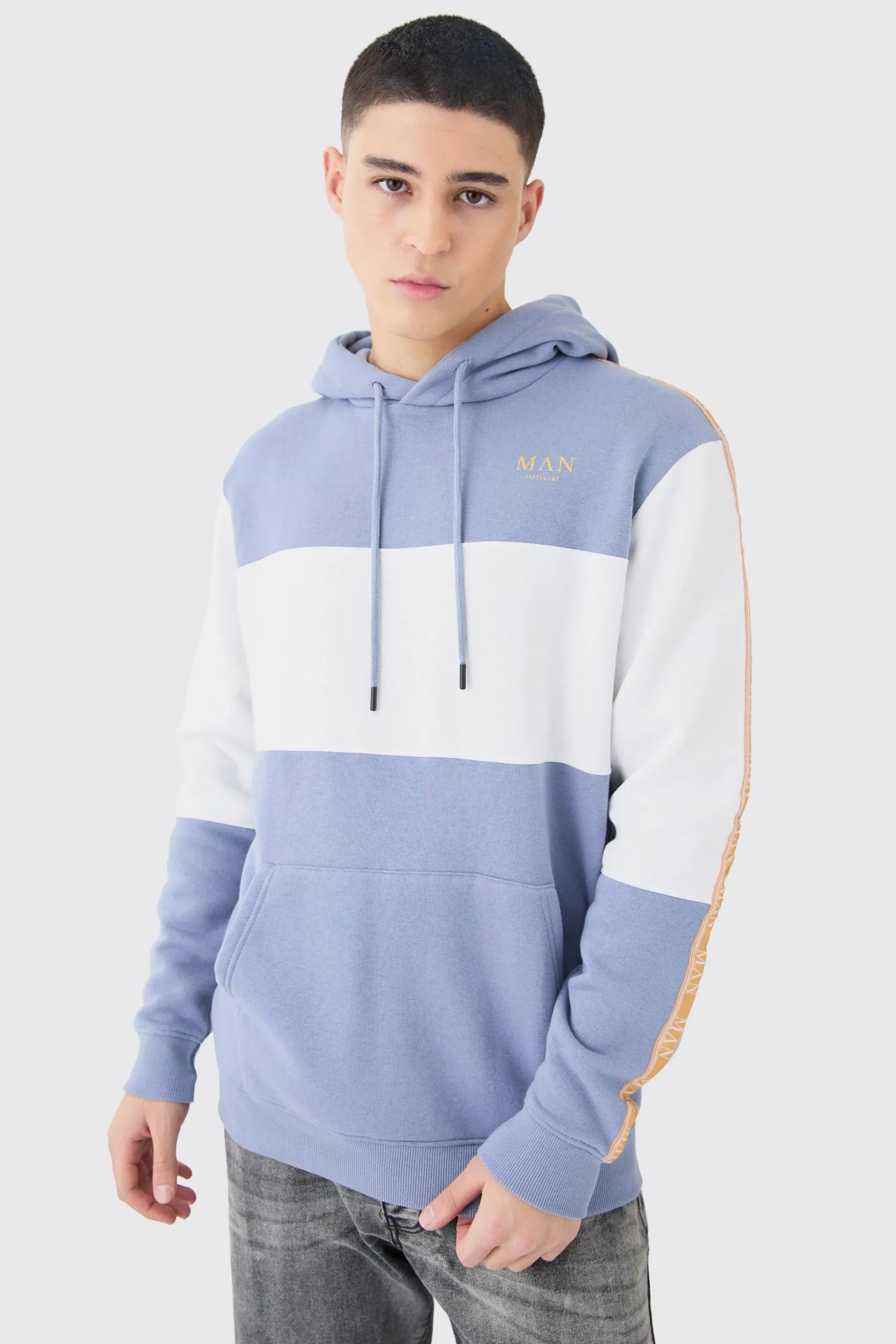 Colour Block Man Tape Hoodie | BoohooMAN UK
