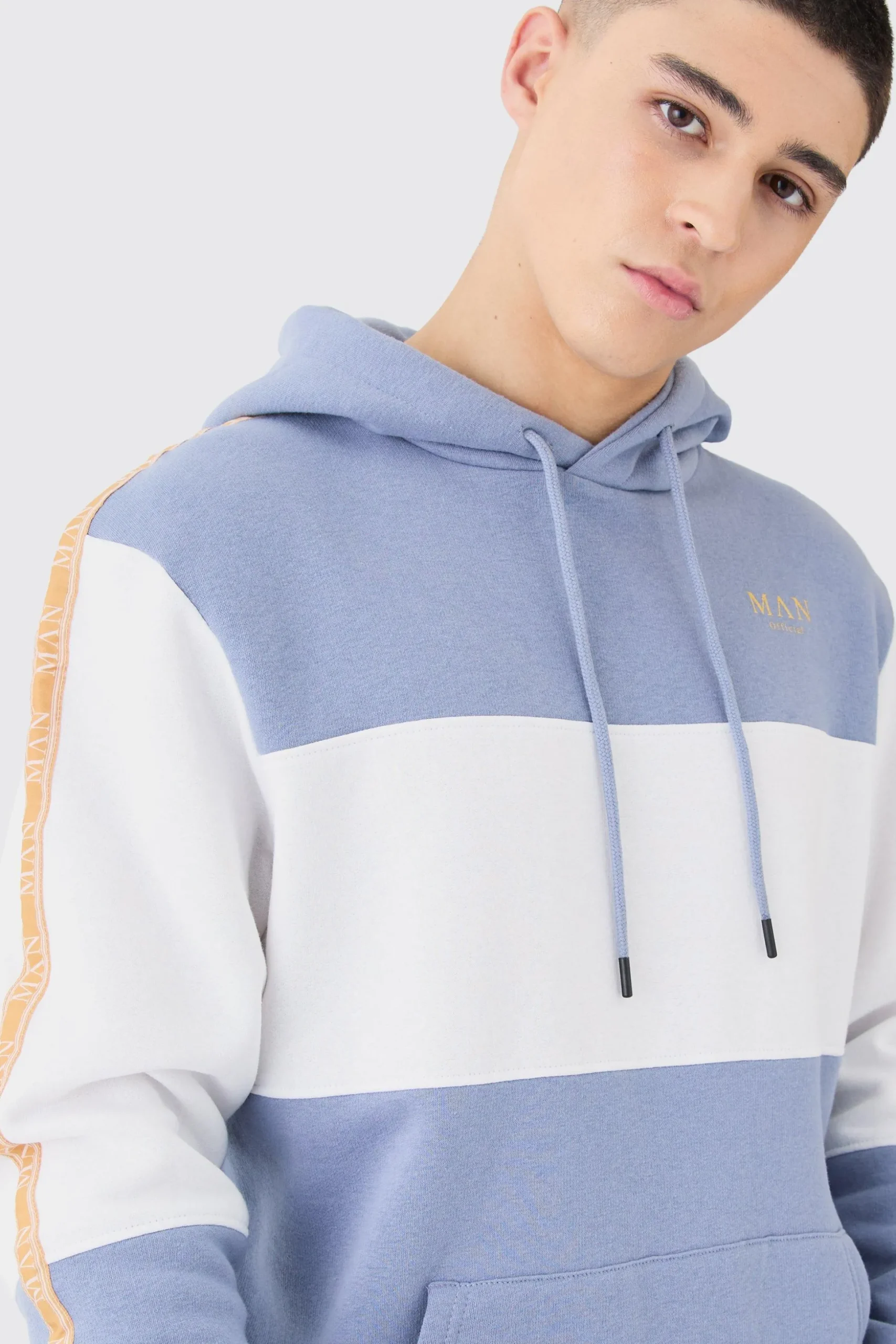 Colour Block Man Tape Hoodie | BoohooMAN UK