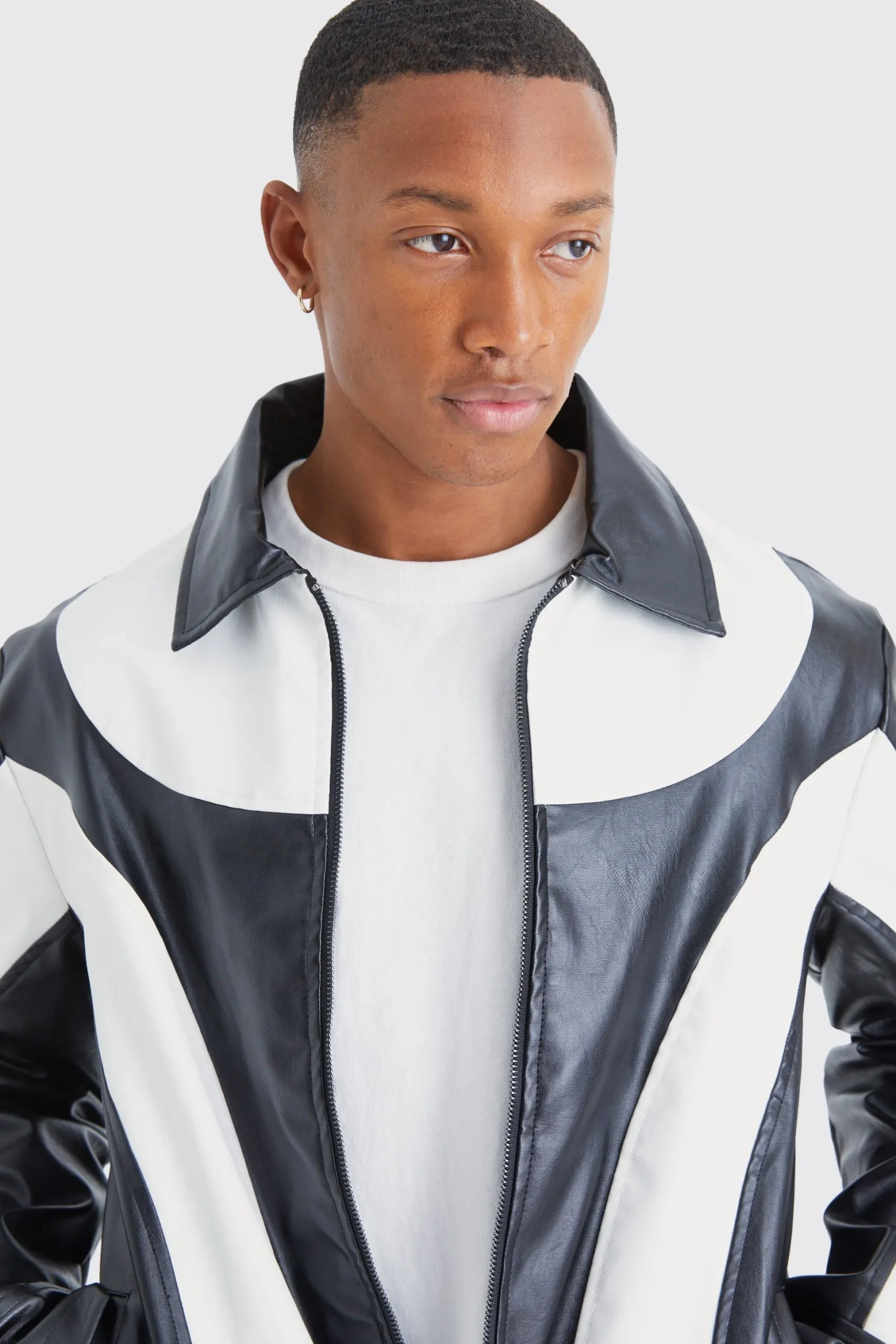 Colour Block Moto Pu Jacket | BoohooMAN UK