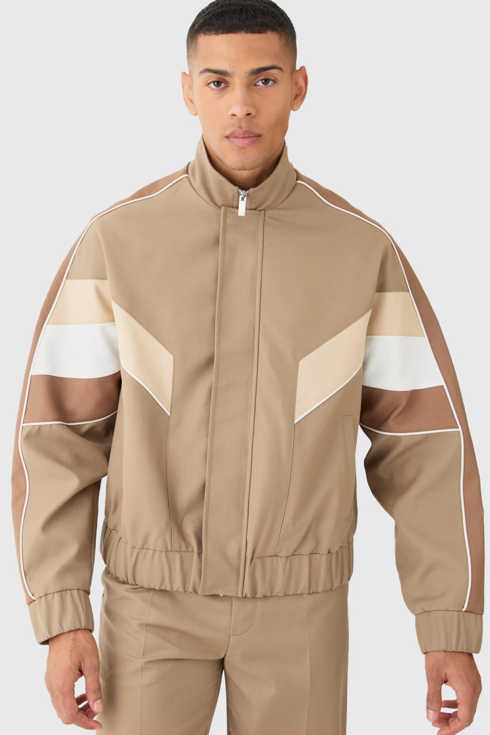 Colour Block Relaxed Fit Tailored Track Jacket | BoohooMAN UK