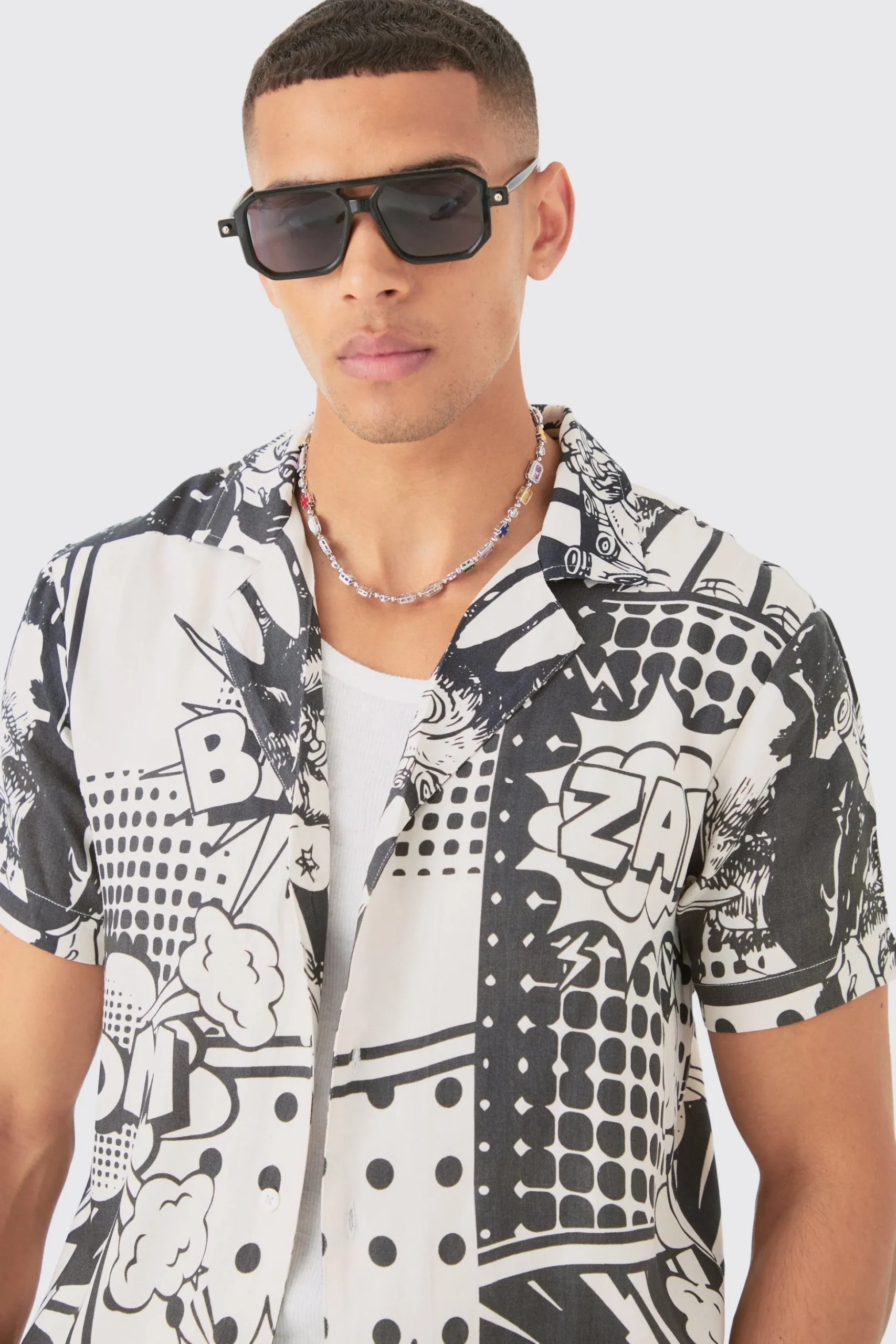Comic Viscose Regular Fit Shirt | BoohooMAN UK
