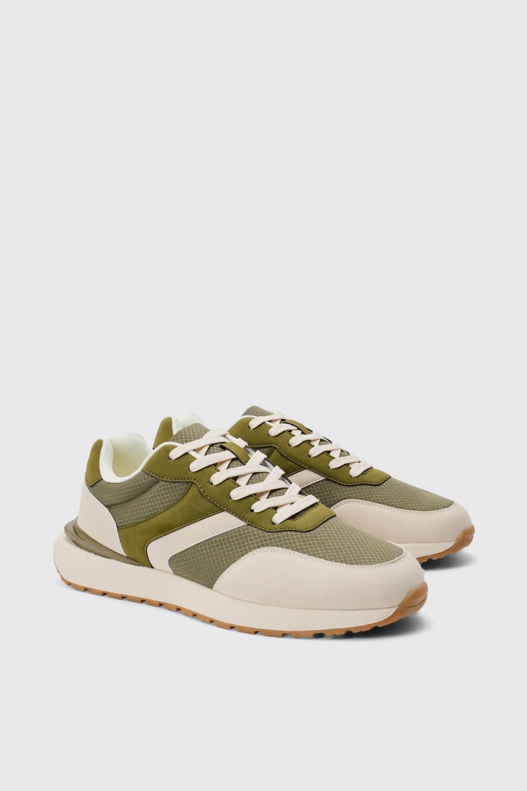 Contrast Chunky Sole Trainers In Khaki | BoohooMAN UK