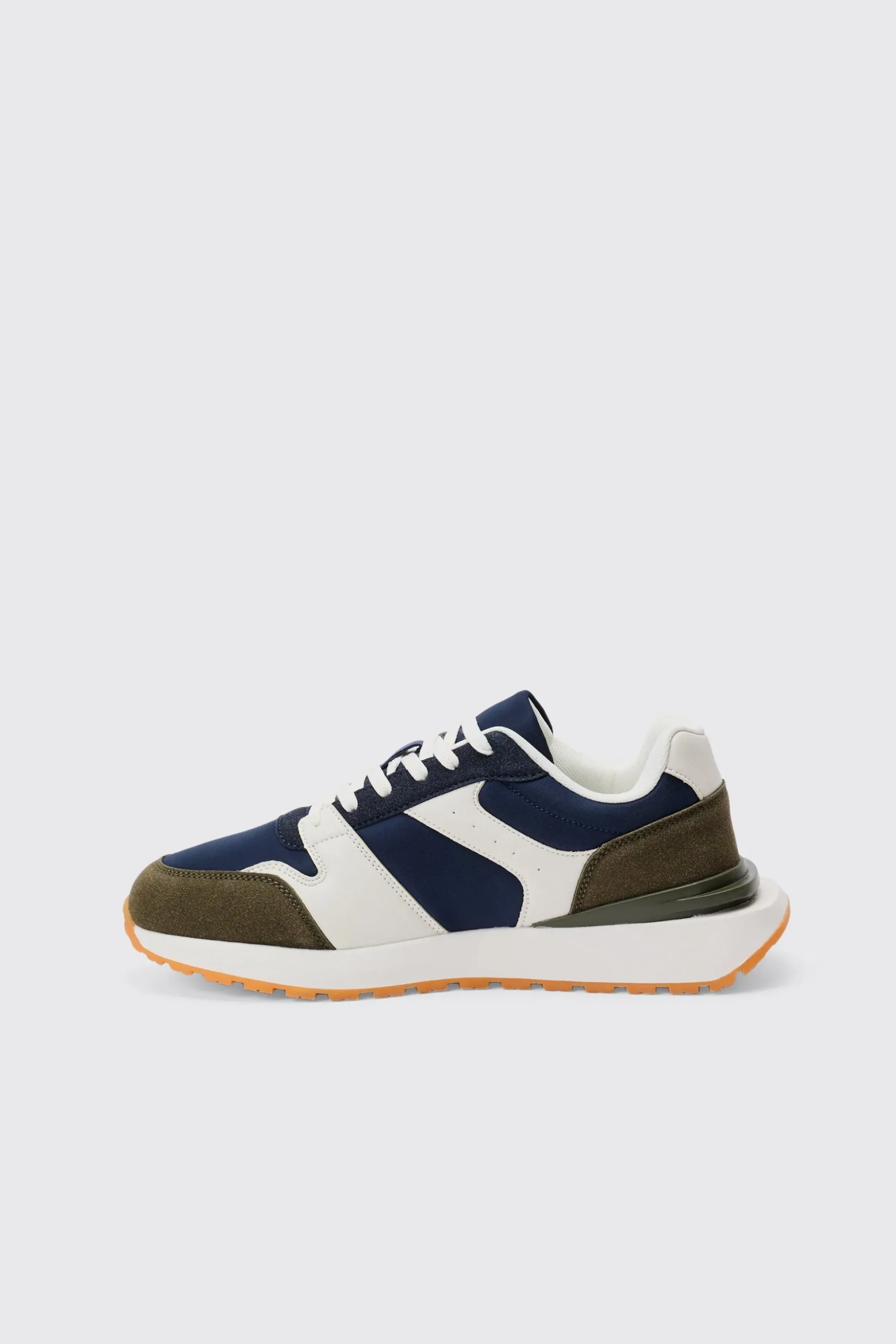 Contrast Panel Chunky Sole Trainer In Khaki | BoohooMAN UK