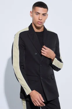 Contrast Panel Double Breasted Relaxed Fit Blazer | BoohooMAN UK