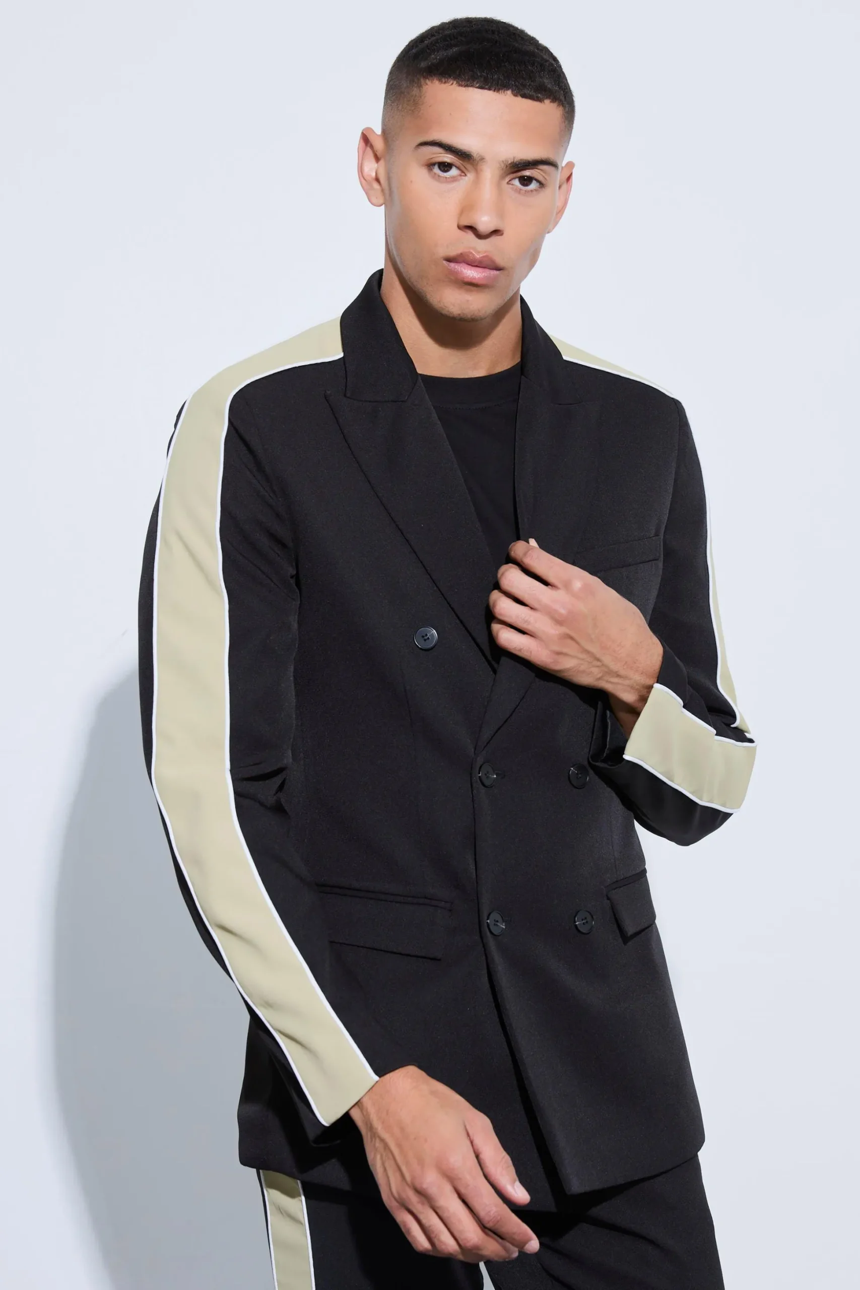 Contrast Panel Double Breasted Relaxed Fit Suit | BoohooMAN UK