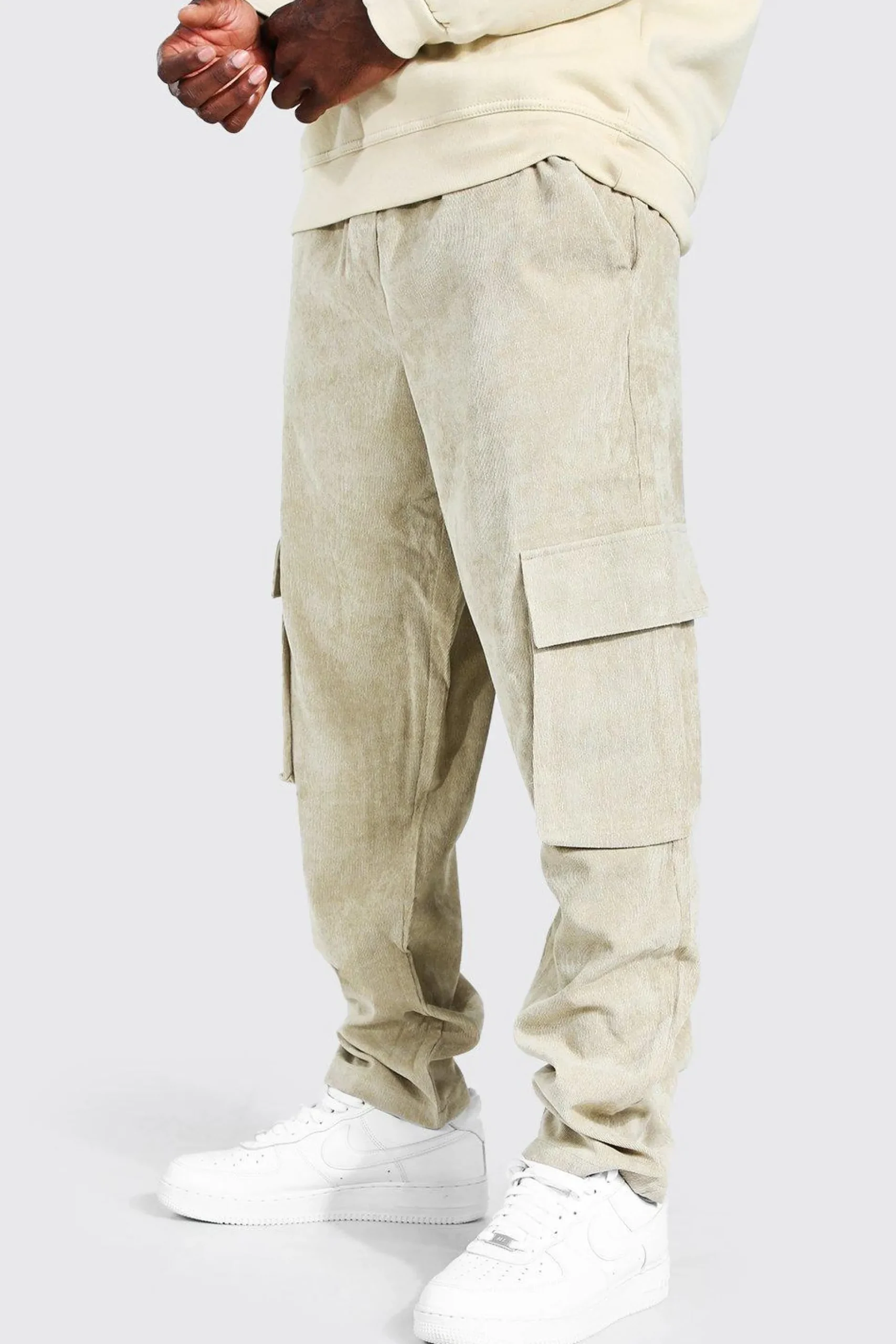 Corduroy Straight Leg Cargo Trouser | BoohooMAN UK