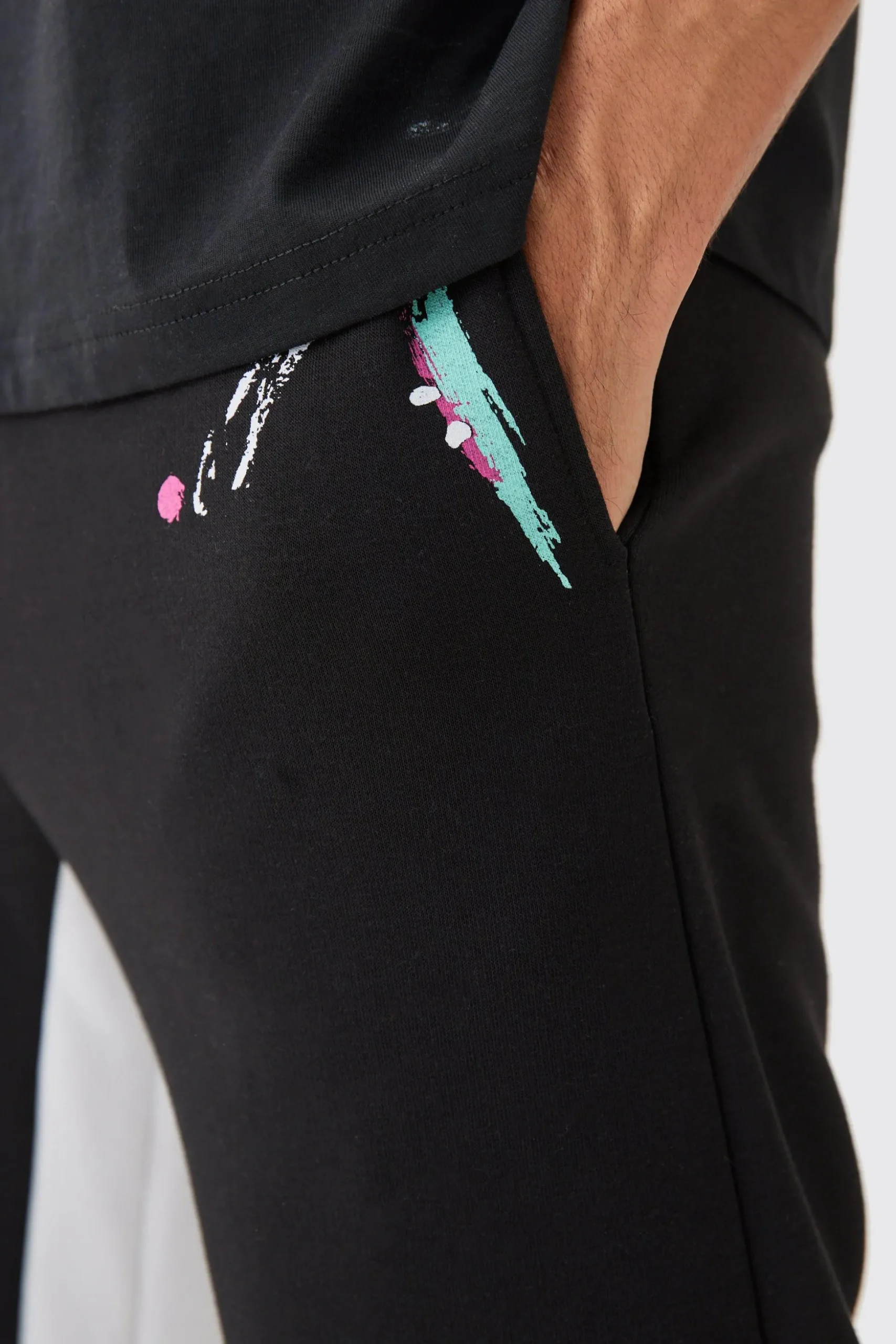 Core Gusset Paint Splatter Joggers | BoohooMAN UK