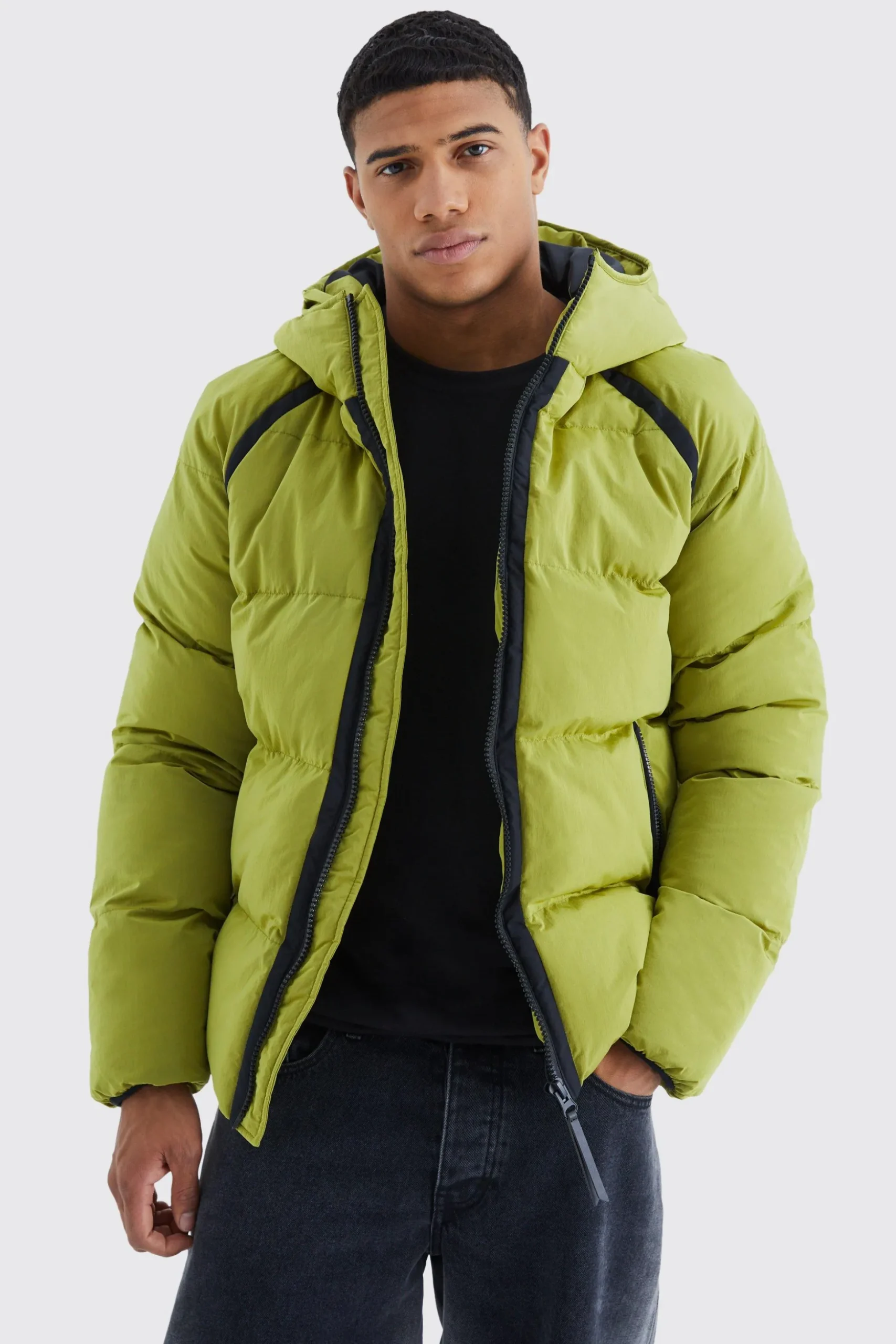 Crinkle Hooded Puffer | BoohooMAN UK