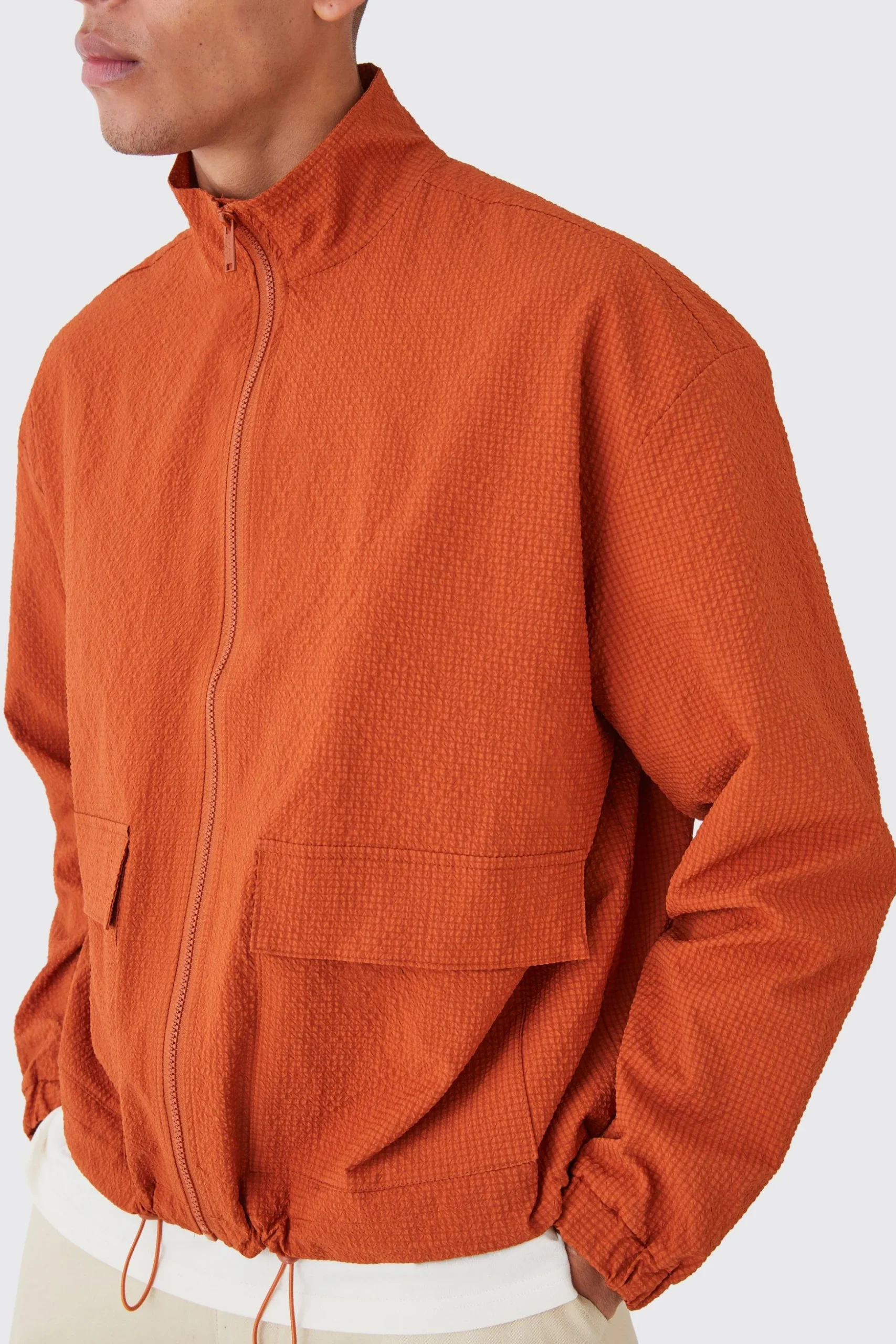 Crinkle Nylon Zip Through Harrington | BoohooMAN UK