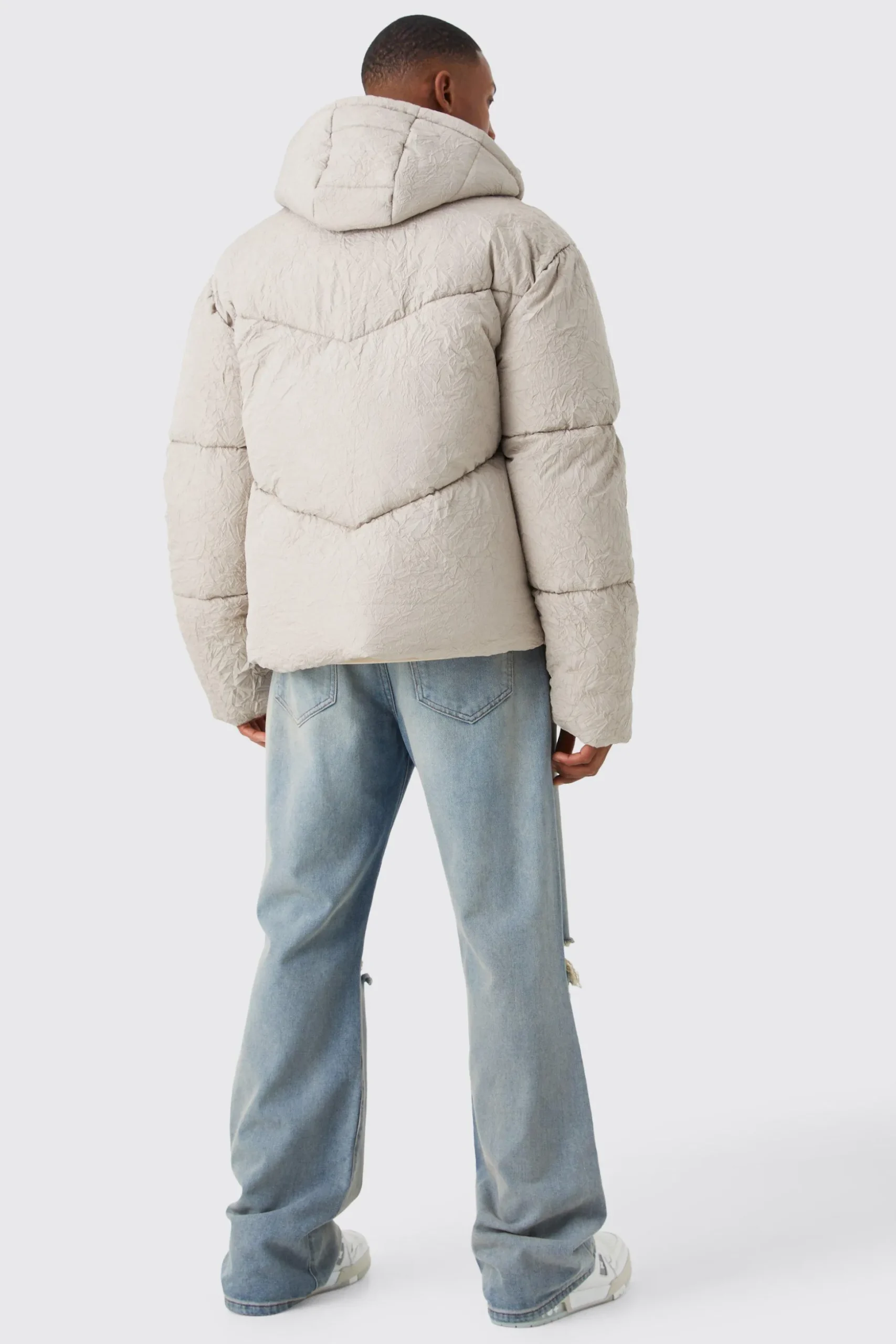 Crinkle Texture Hooded Puffer | BoohooMAN UK