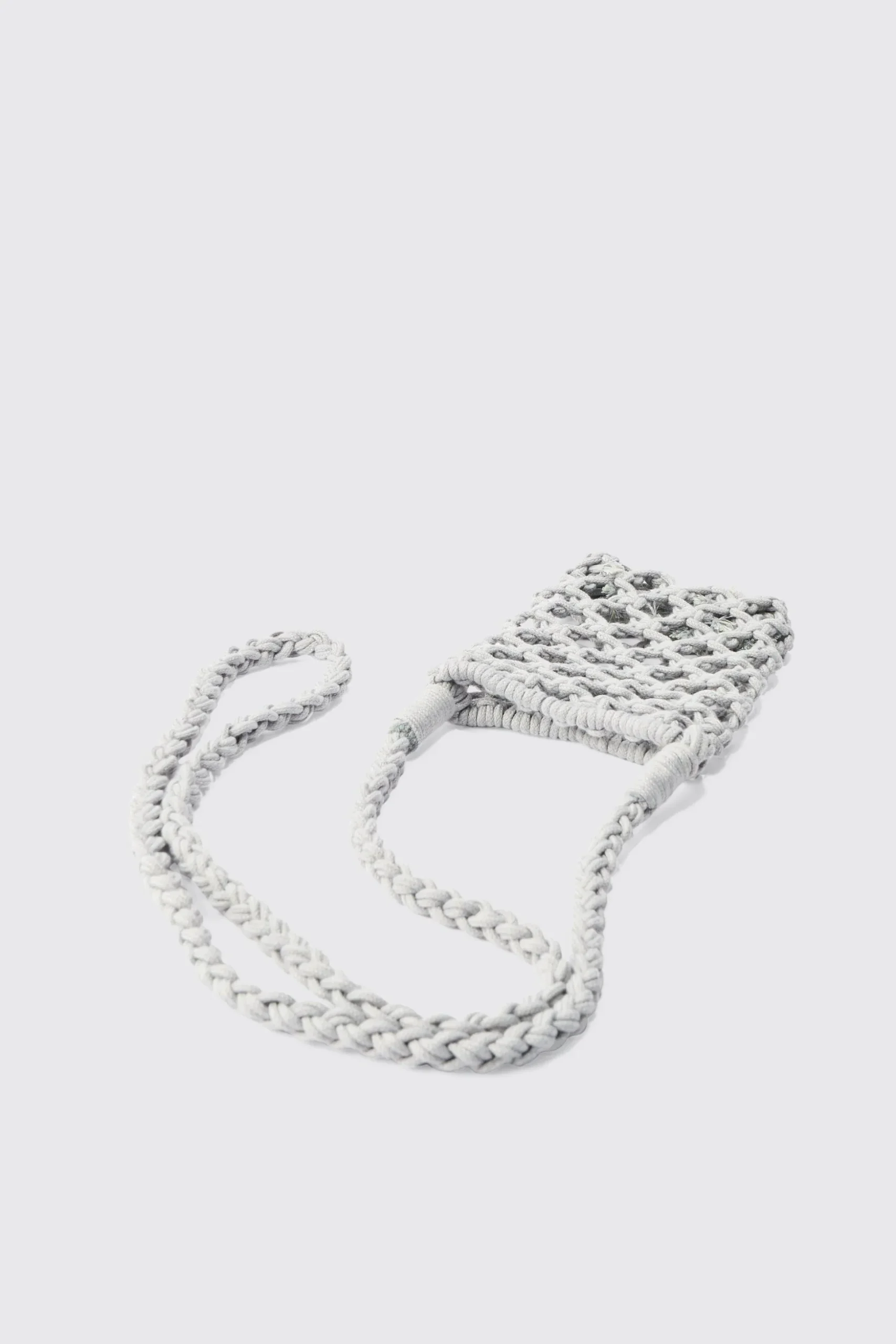 Crochet Bottle Bag In Stone | BoohooMAN UK