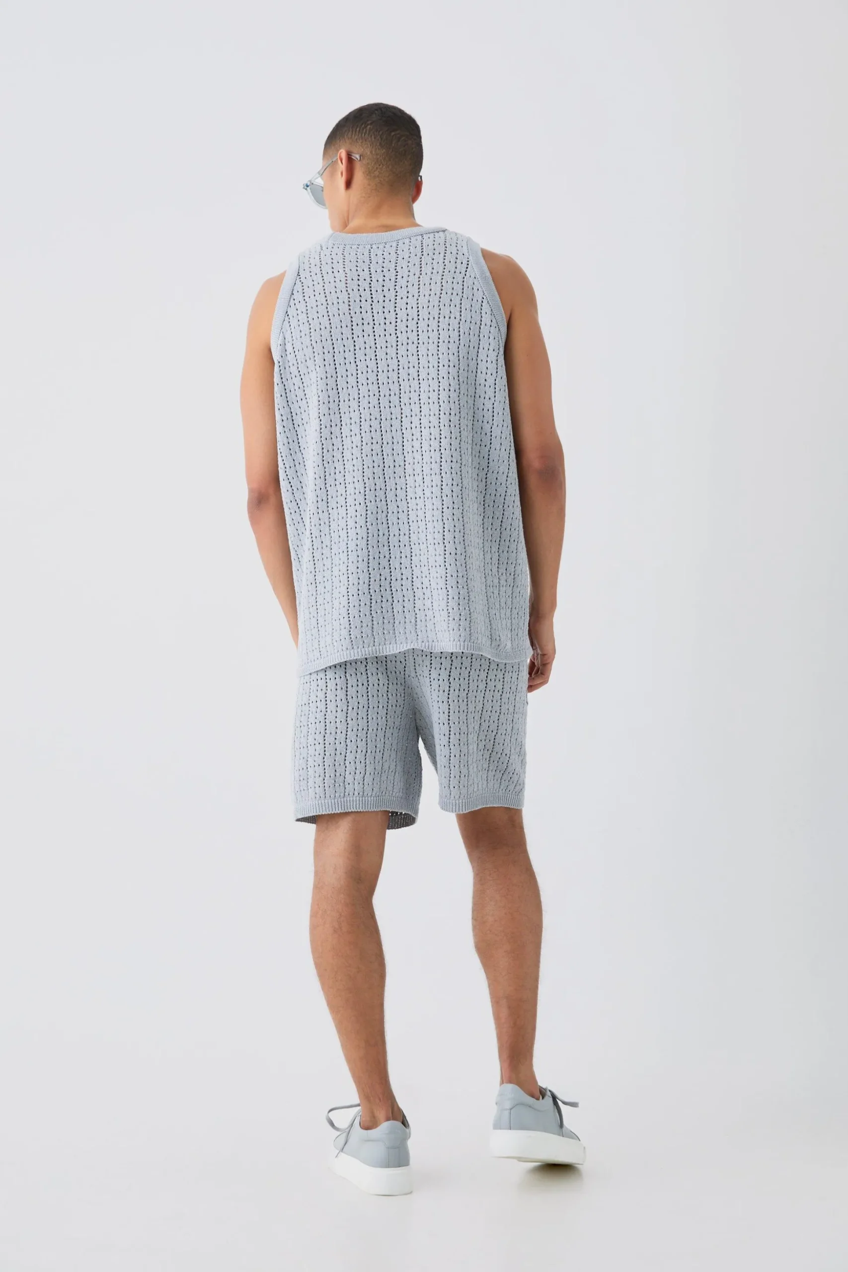 Crochet Knitted Mid Length Shorts In Grey | BoohooMAN UK