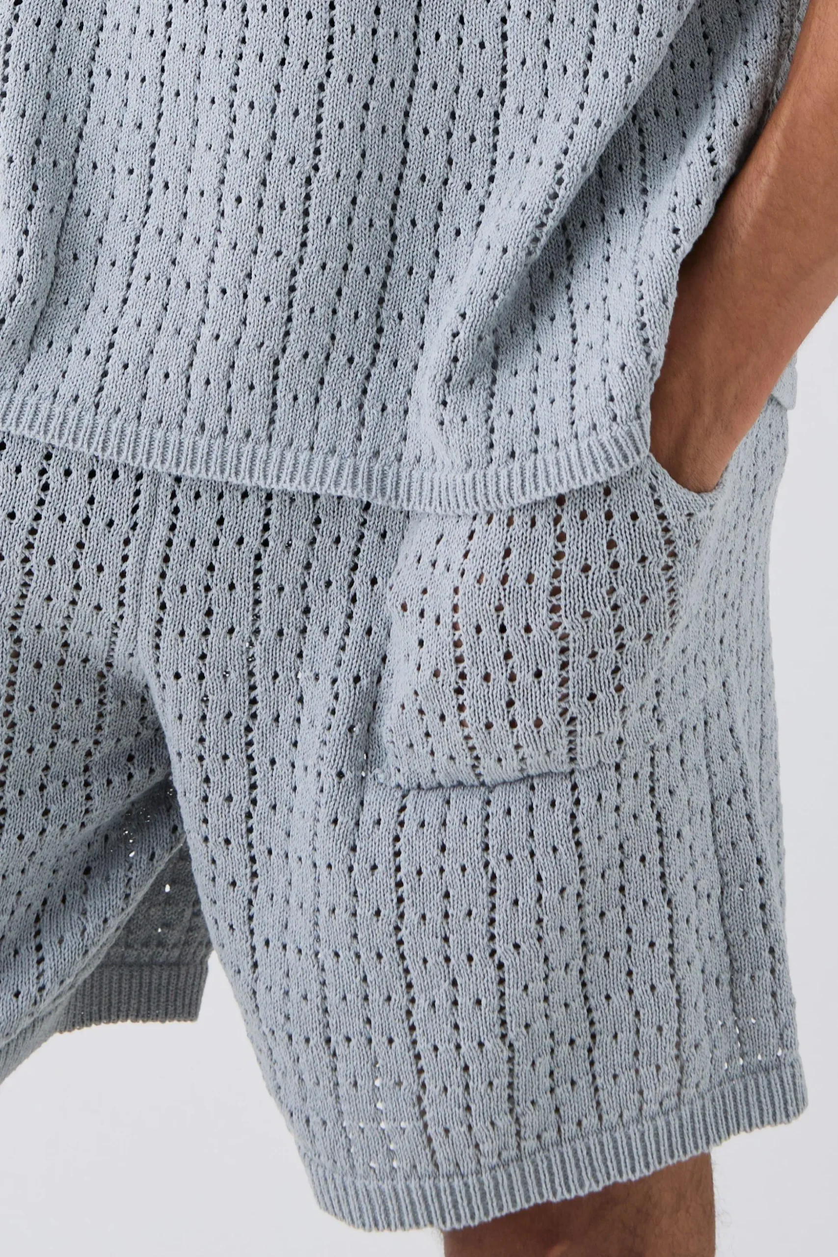 Crochet Knitted Mid Length Shorts In Grey | BoohooMAN UK