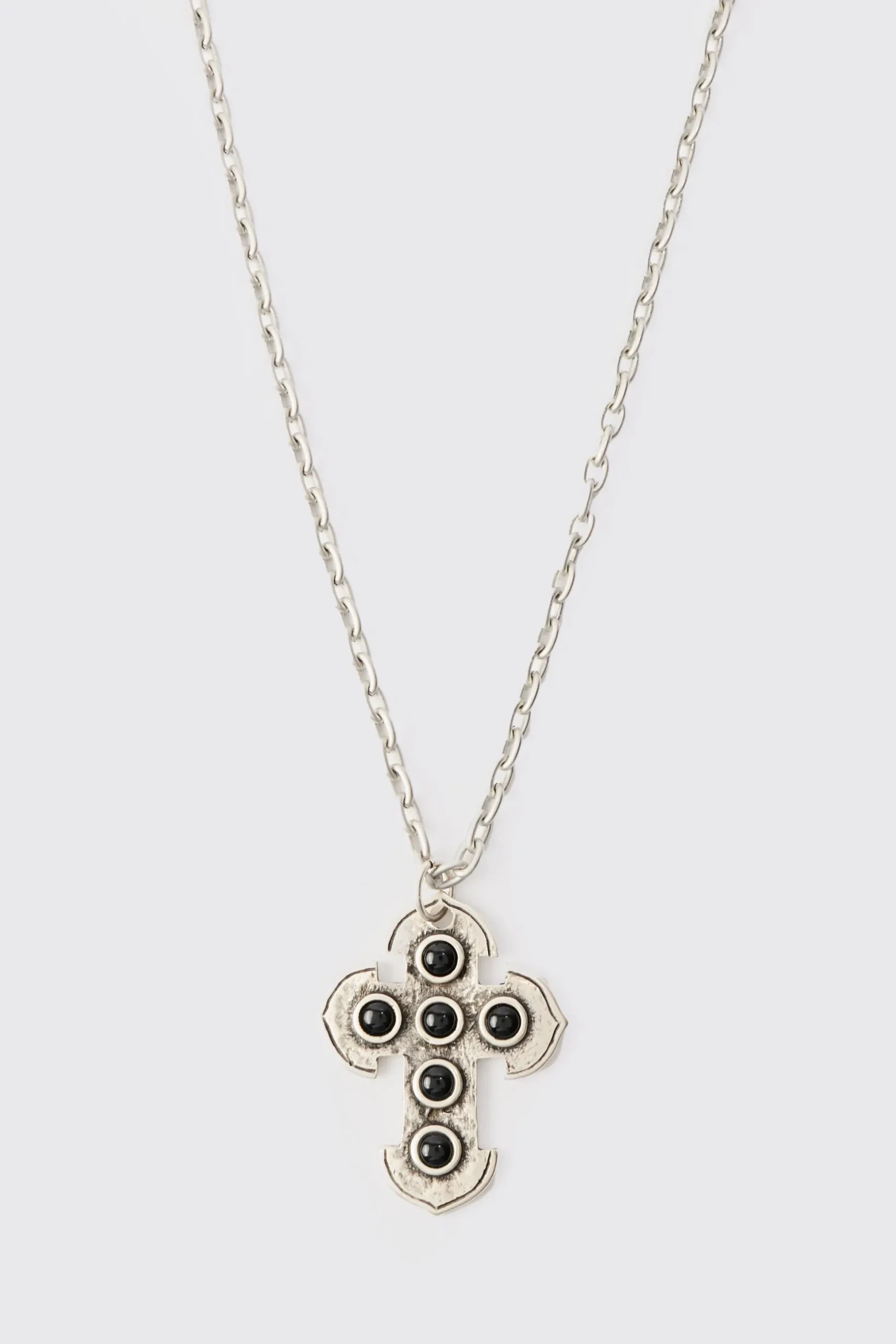 Cross Gem Pendant Necklace In Silver | BoohooMAN UK