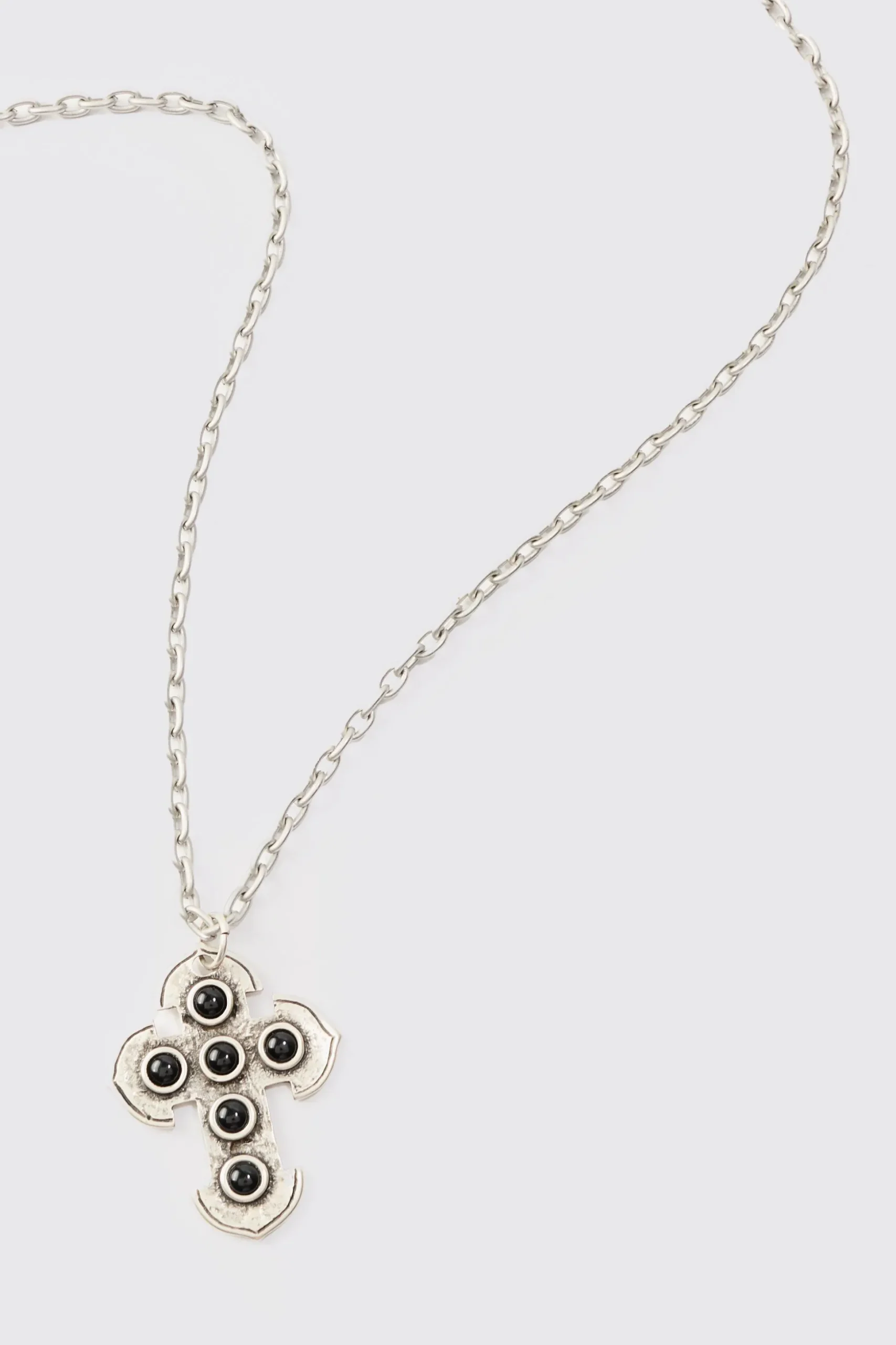 Cross Gem Pendant Necklace In Silver | BoohooMAN UK