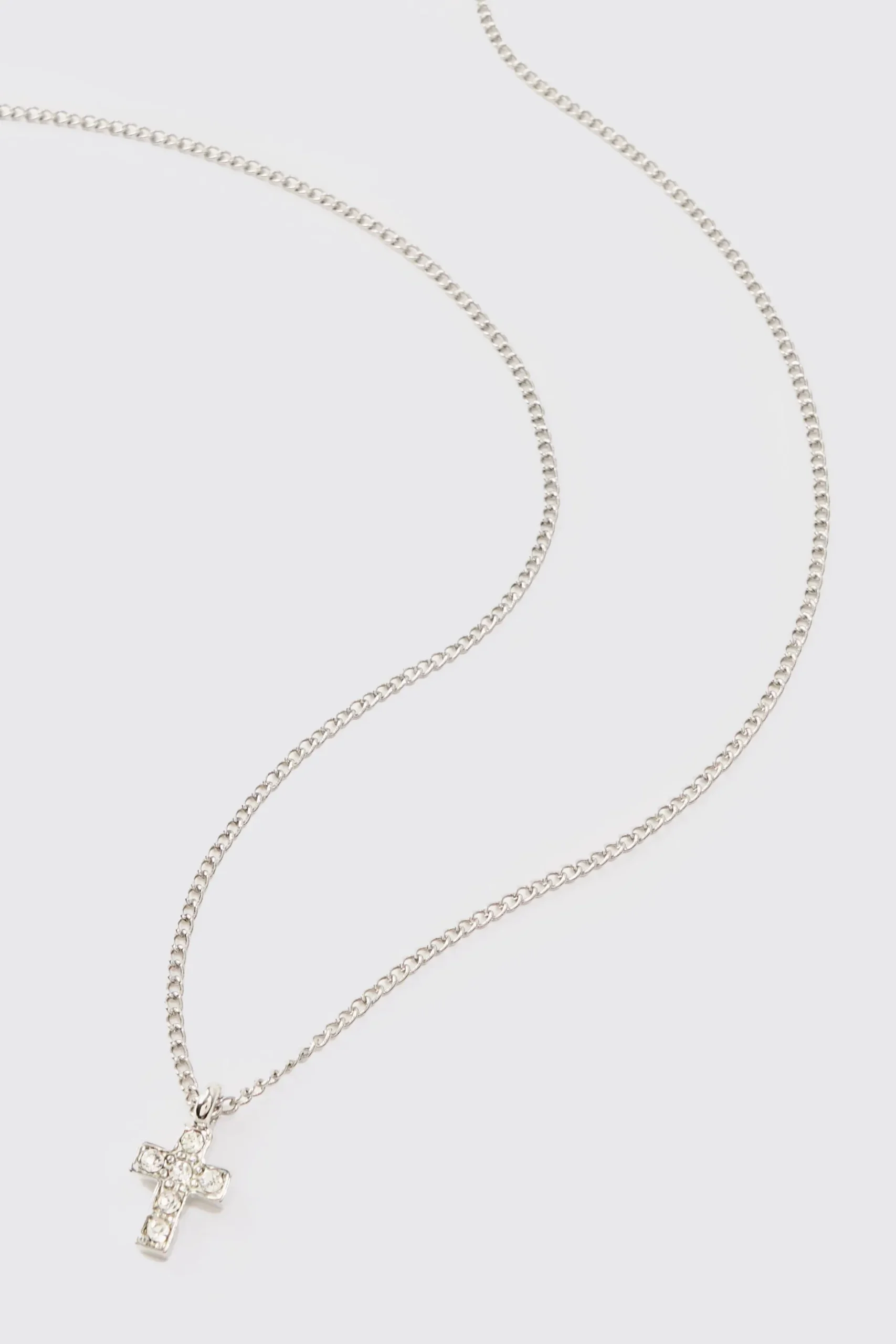 Cross Pendant Necklace In Silver | BoohooMAN UK