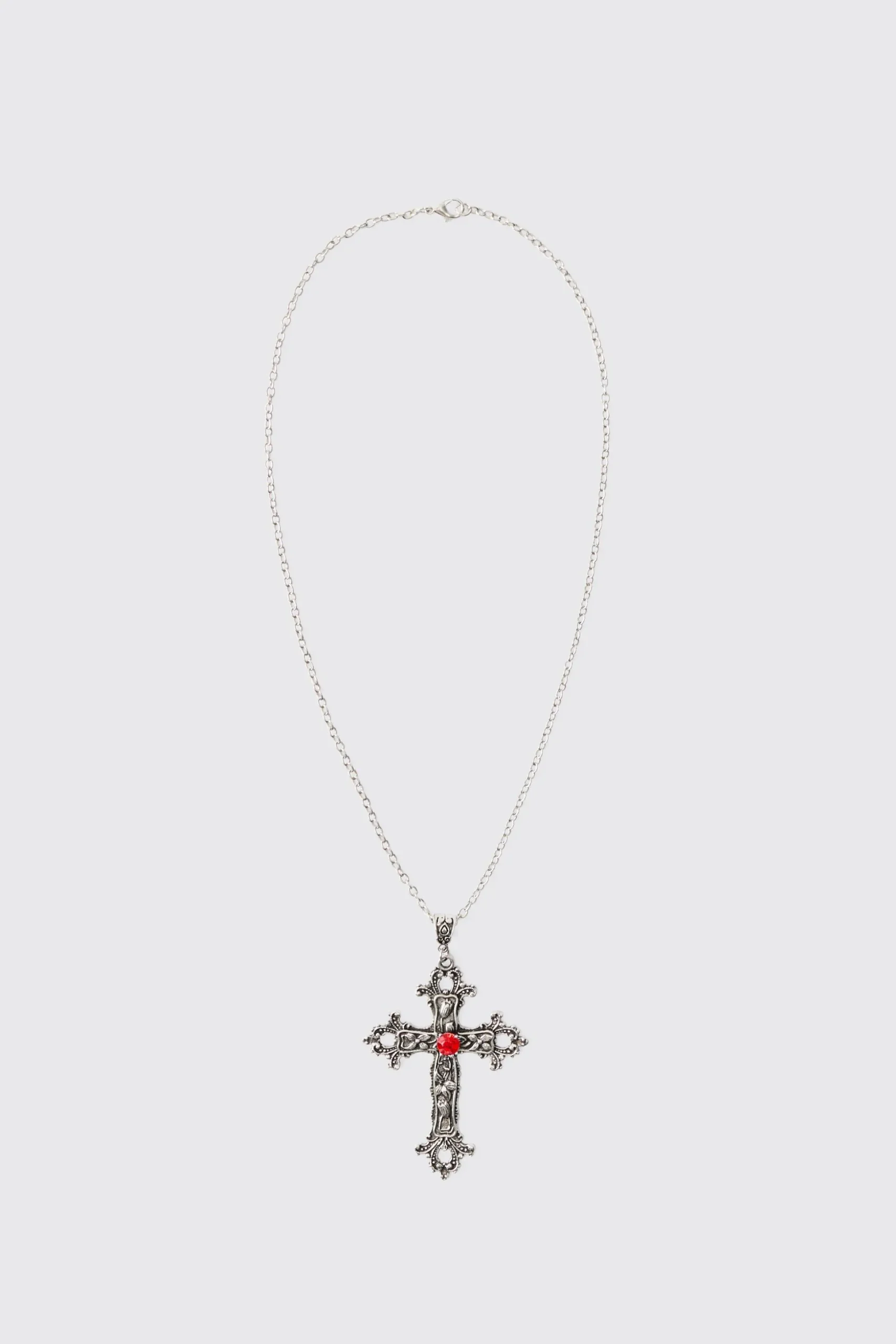 Cross Pendant Necklace In Silver | BoohooMAN UK