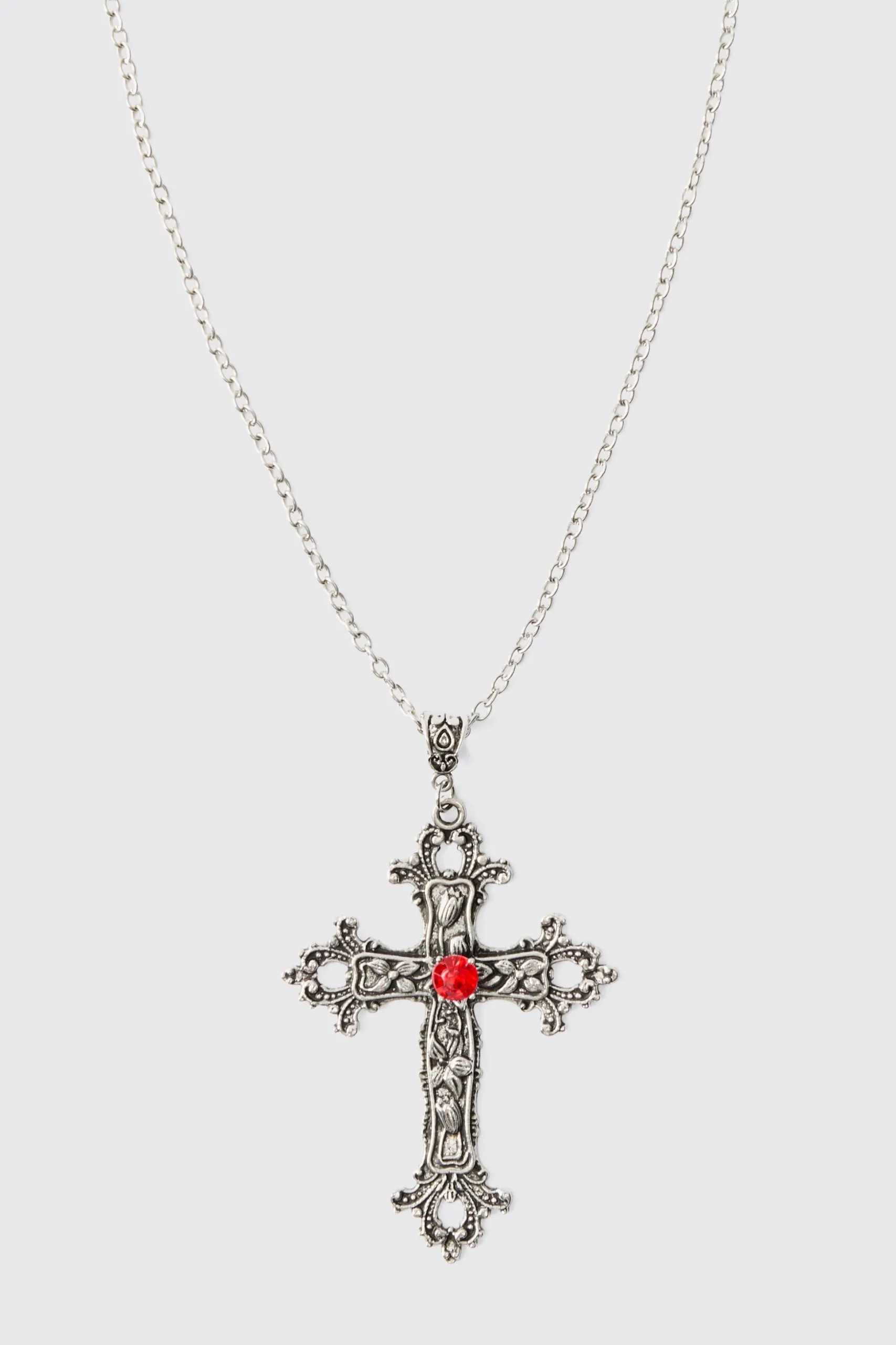 Cross Pendant Necklace In Silver | BoohooMAN UK