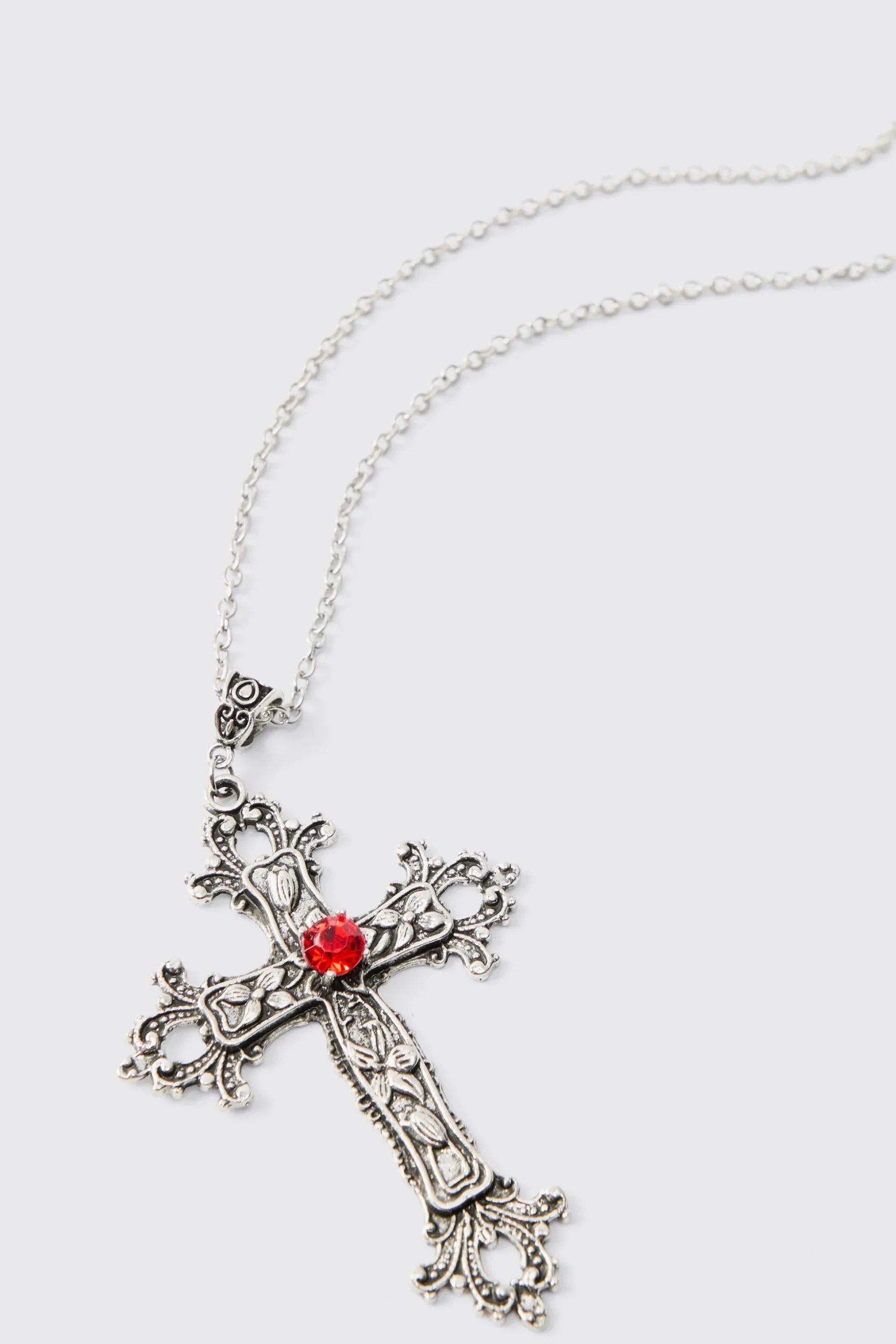 Cross Pendant Necklace In Silver | BoohooMAN UK