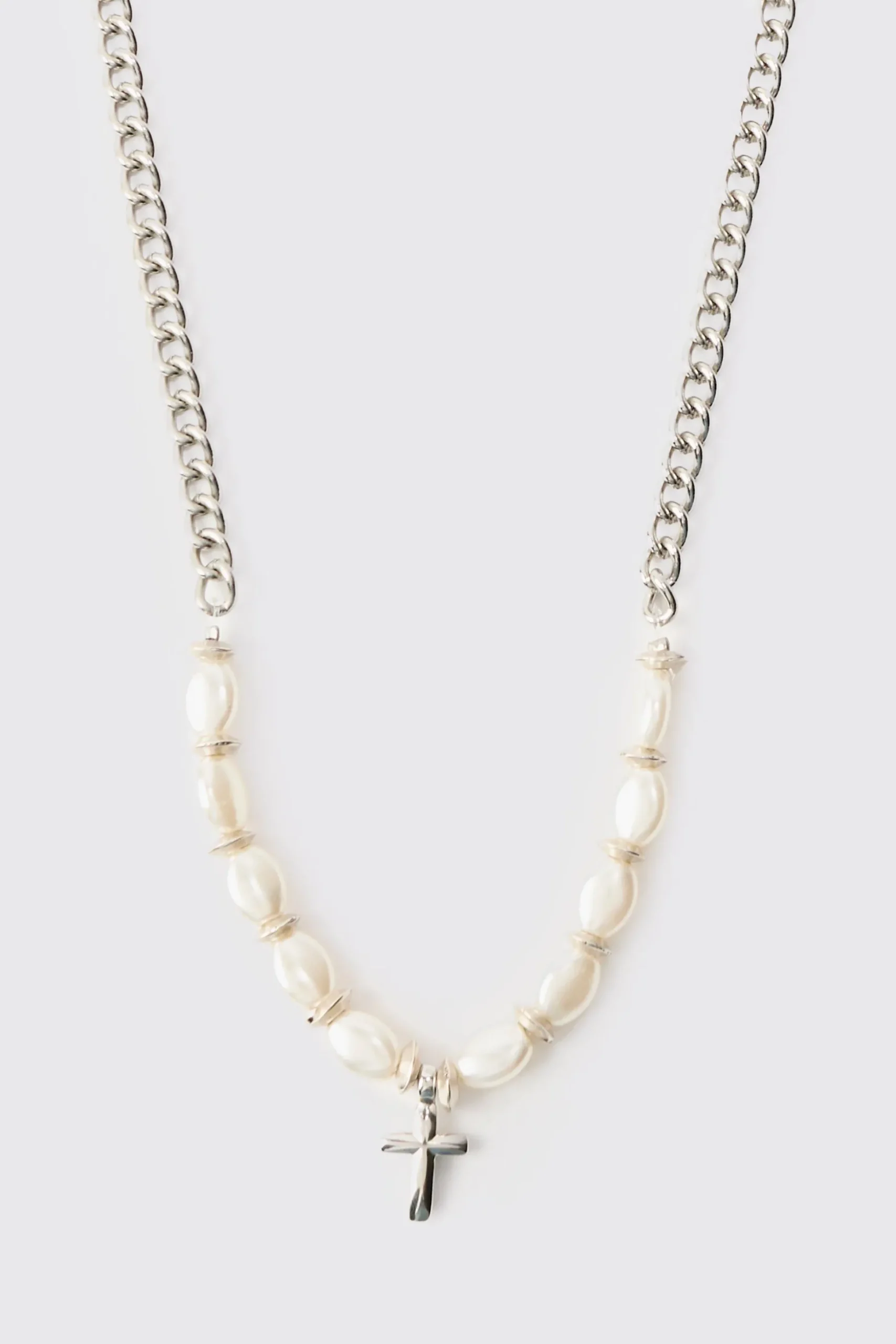 Cross Pendant Pearl Necklace | BoohooMAN UK