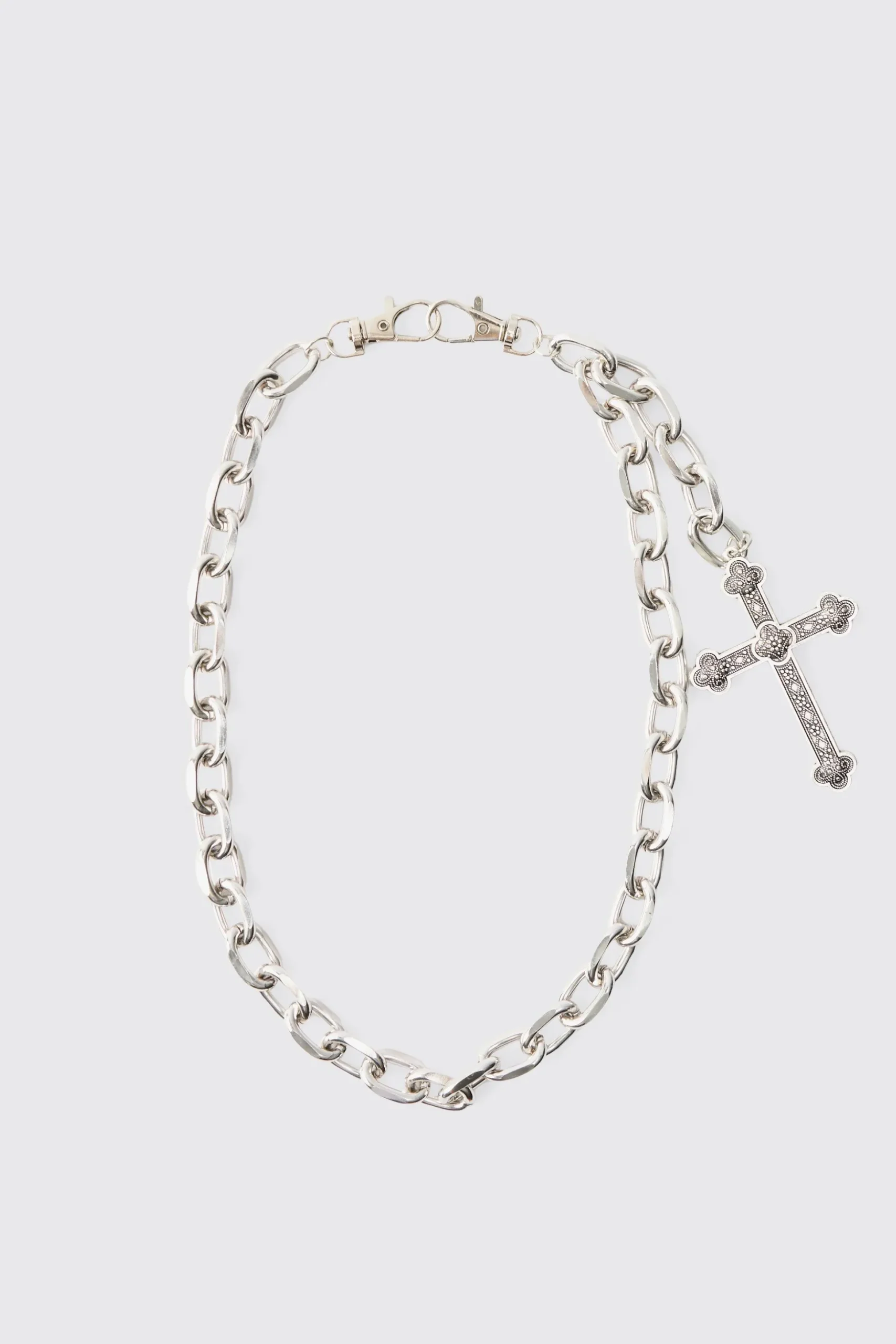 Cross Skull Jean Chain In Silver | BoohooMAN UK