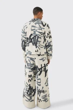 Denim Graffiti Laser Print Set | BoohooMAN UK