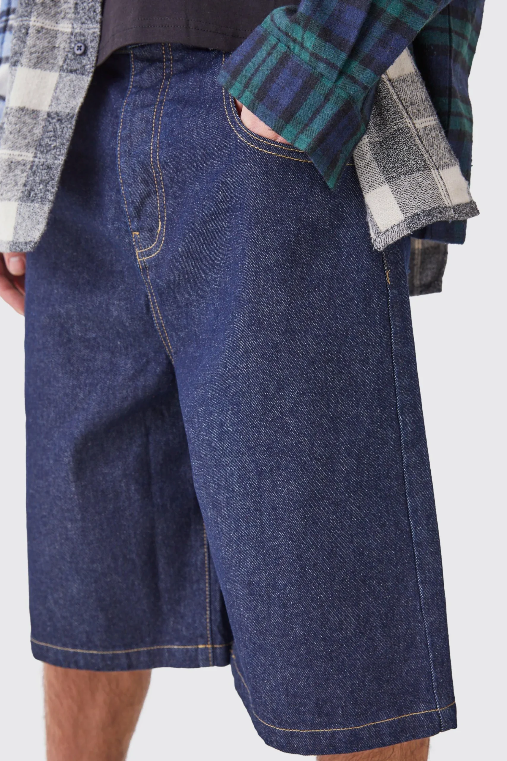 Denim Jorts In Indigo | BoohooMAN UK