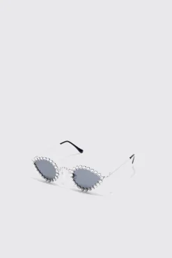 Diamante Oval Sunglasses | BoohooMAN UK